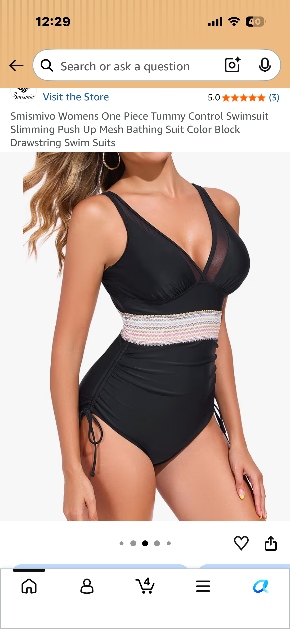 Women’s One Piece Tummy Control Swimsuit, Slimming Push Up Bathing Suit, Color Block, Drawstring Swim Suit (Size Medium)