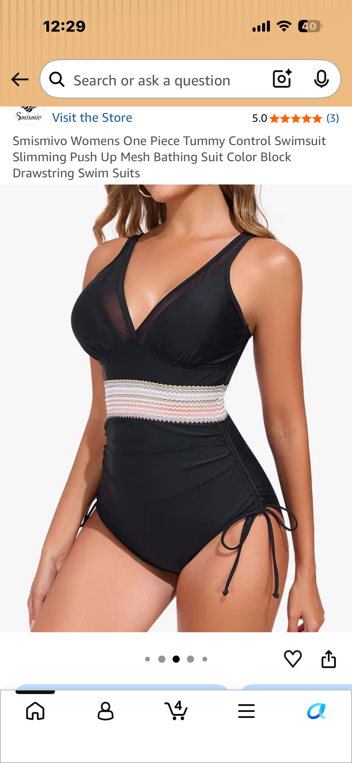 Women’s One Piece Tummy Control Swimsuit, Slimming Push Up Bathing Suit, Color Block, Drawstring Swim Suit (Size Medium)