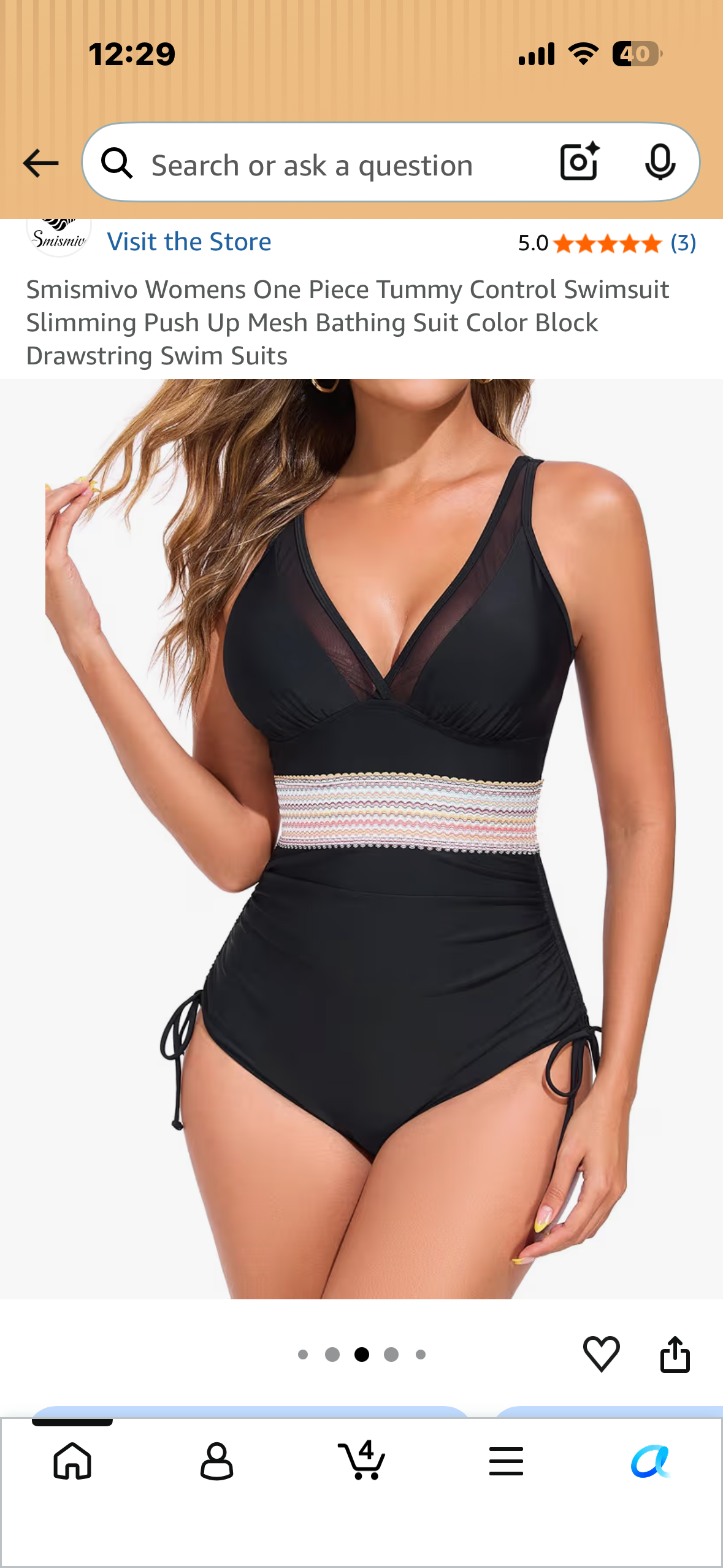Women’s One Piece Tummy Control Swimsuit, Slimming Push Up Bathing Suit, Color Block, Drawstring Swim Suit (Size Medium)