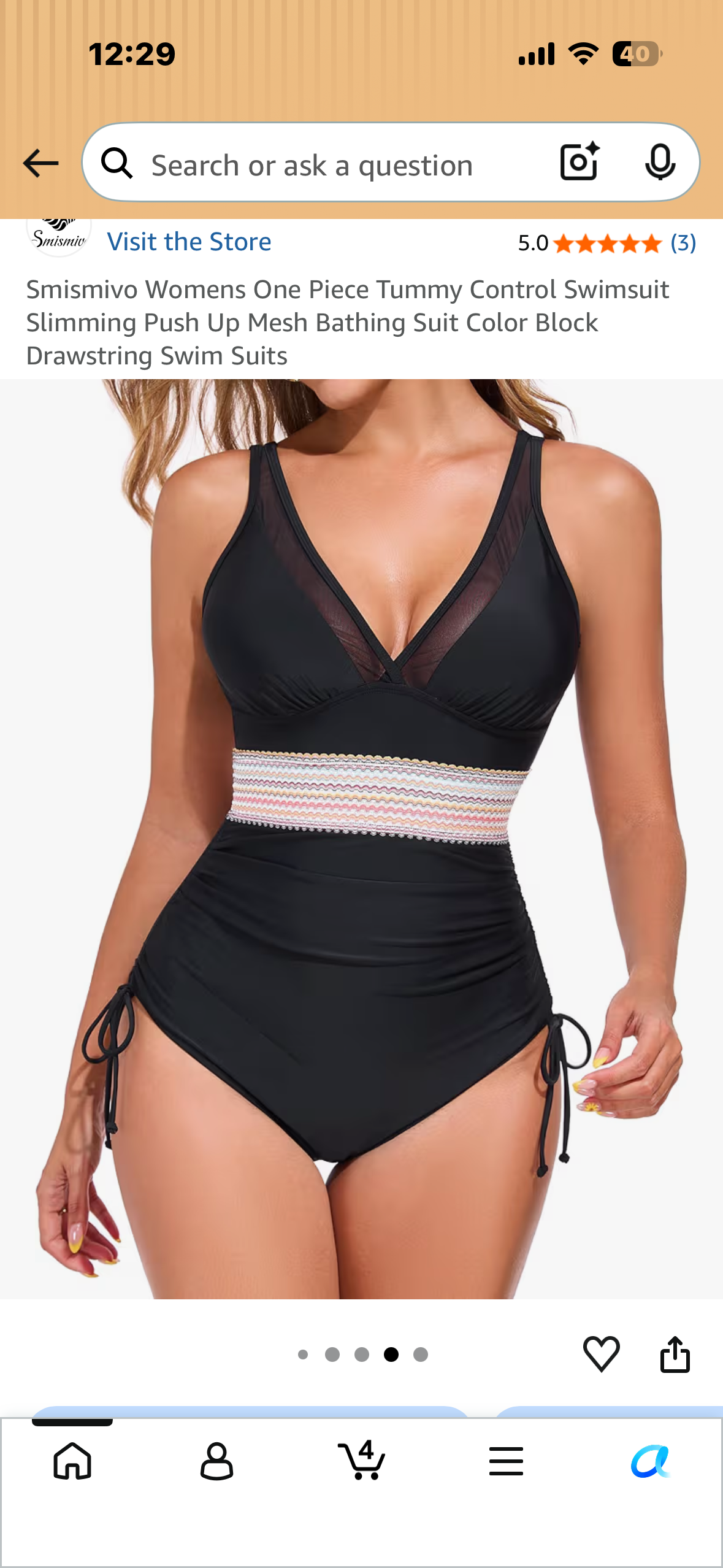 Women’s One Piece Tummy Control Swimsuit, Slimming Push Up Bathing Suit, Color Block, Drawstring Swim Suit (Size Medium)