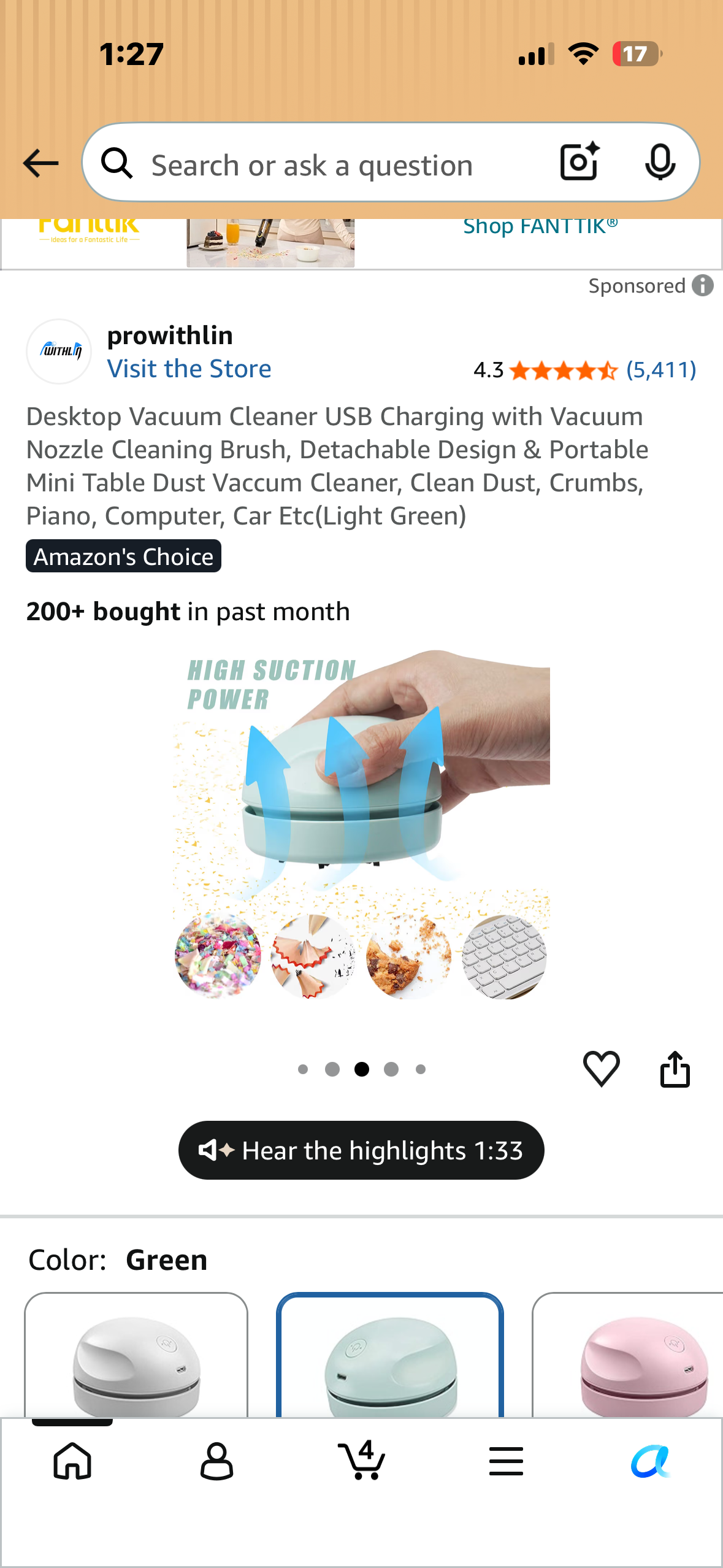 Desktop Vacuum Cleaner, USB Charging with Vacuum Nozzle, Cleaning Brush, Portable Mini Table Dust Vaccum Cleaner, Clean Dust, Crumbs, Piano, Computer, Car (Light Green)