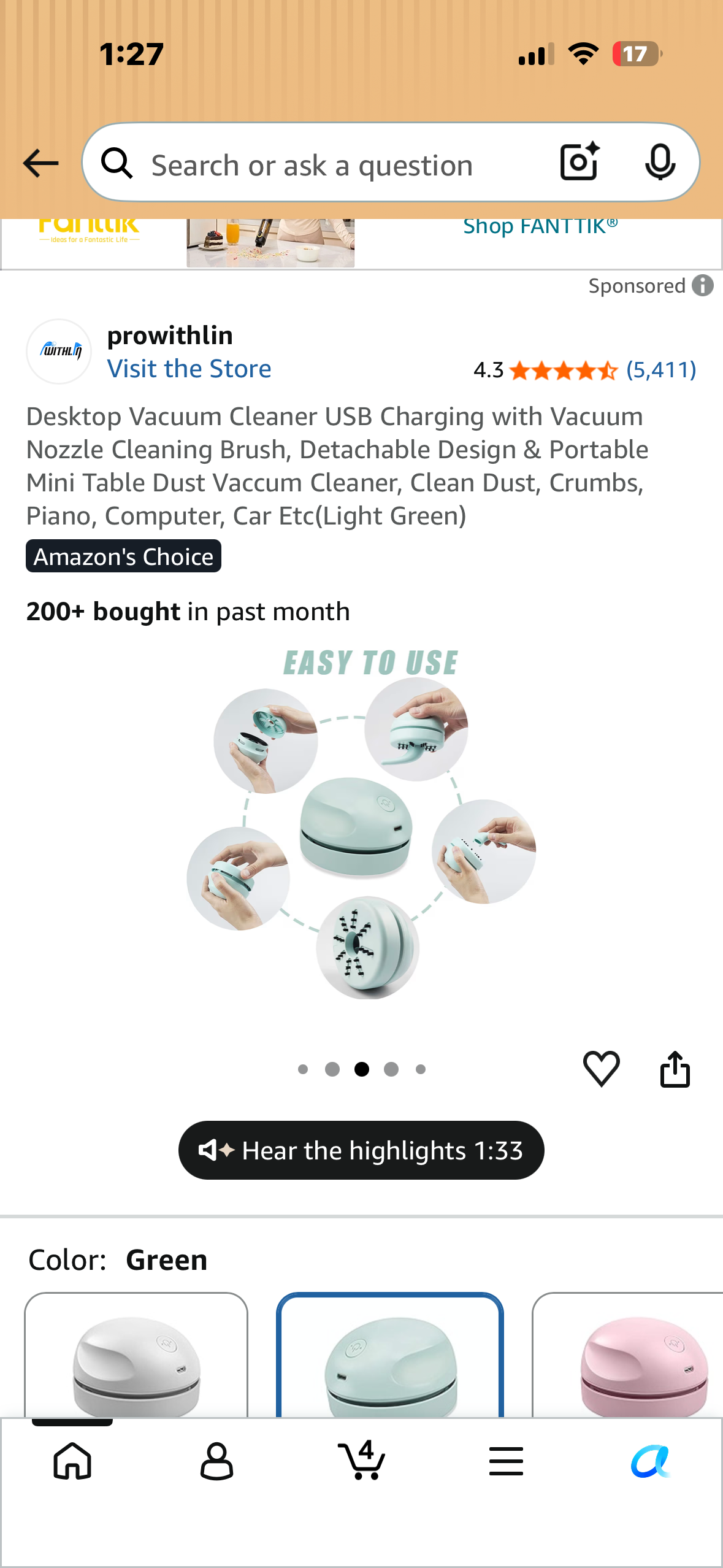 Desktop Vacuum Cleaner, USB Charging with Vacuum Nozzle, Cleaning Brush, Portable Mini Table Dust Vaccum Cleaner, Clean Dust, Crumbs, Piano, Computer, Car (Light Green)