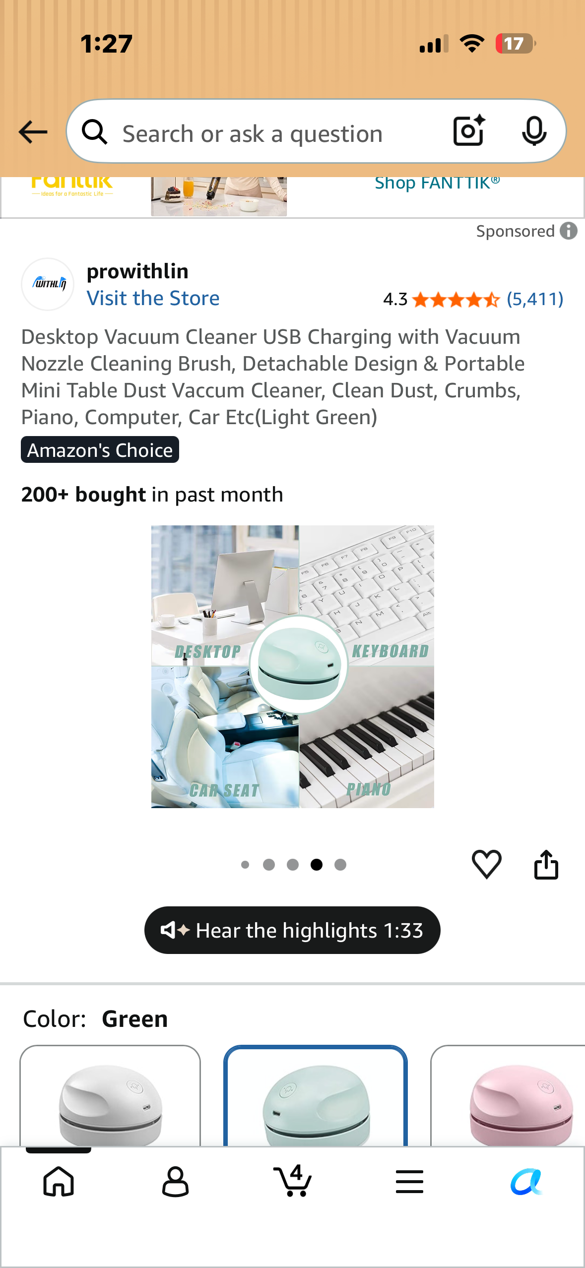 Desktop Vacuum Cleaner, USB Charging with Vacuum Nozzle, Cleaning Brush, Portable Mini Table Dust Vaccum Cleaner, Clean Dust, Crumbs, Piano, Computer, Car (Light Green)