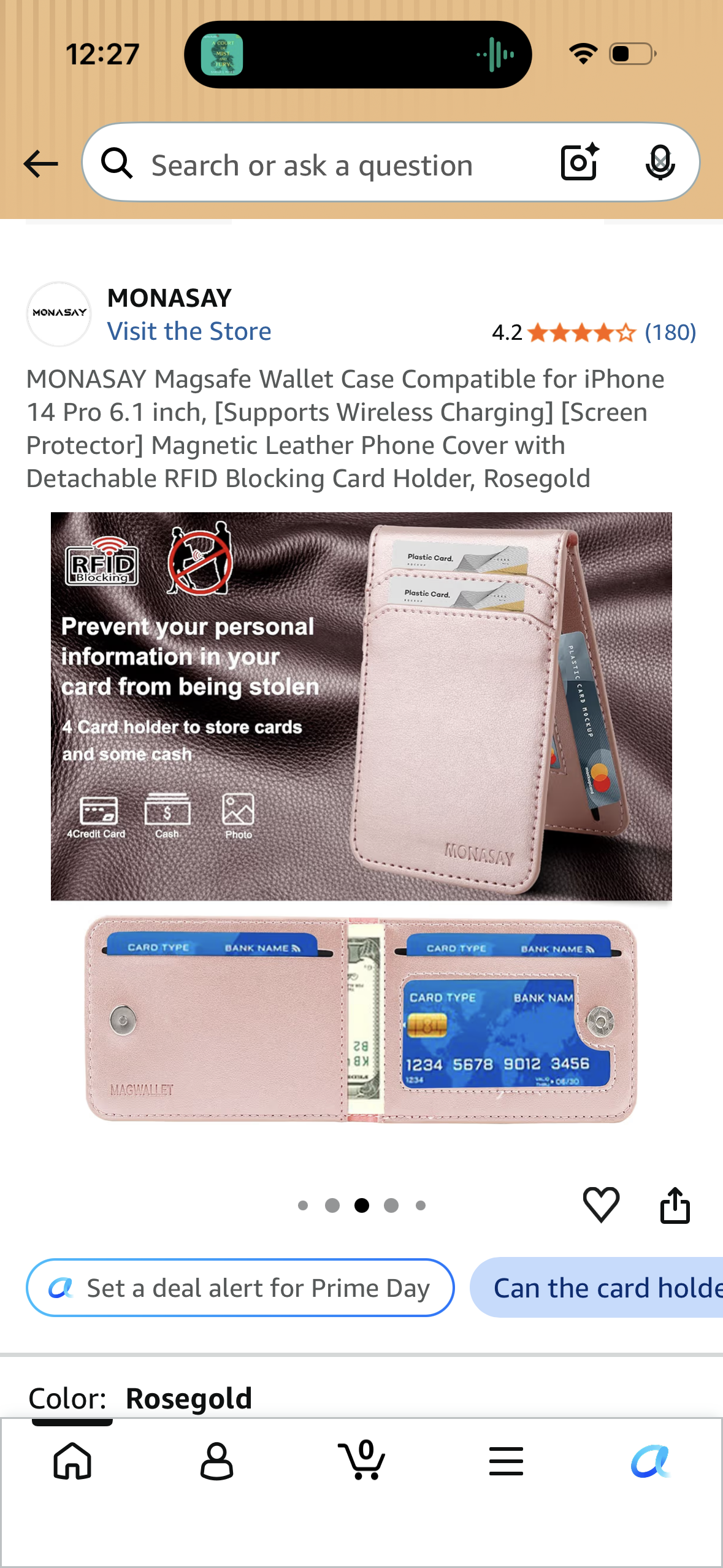 MONASAY Magsafe Wallet Case Compatible for iPhone 14 Pro Max 6.7 inch, [Wireless Charging] [Screen Protector] Magnetic Leather Phone Cover with Detachable RFID Blocking Card Holder, Rosegold