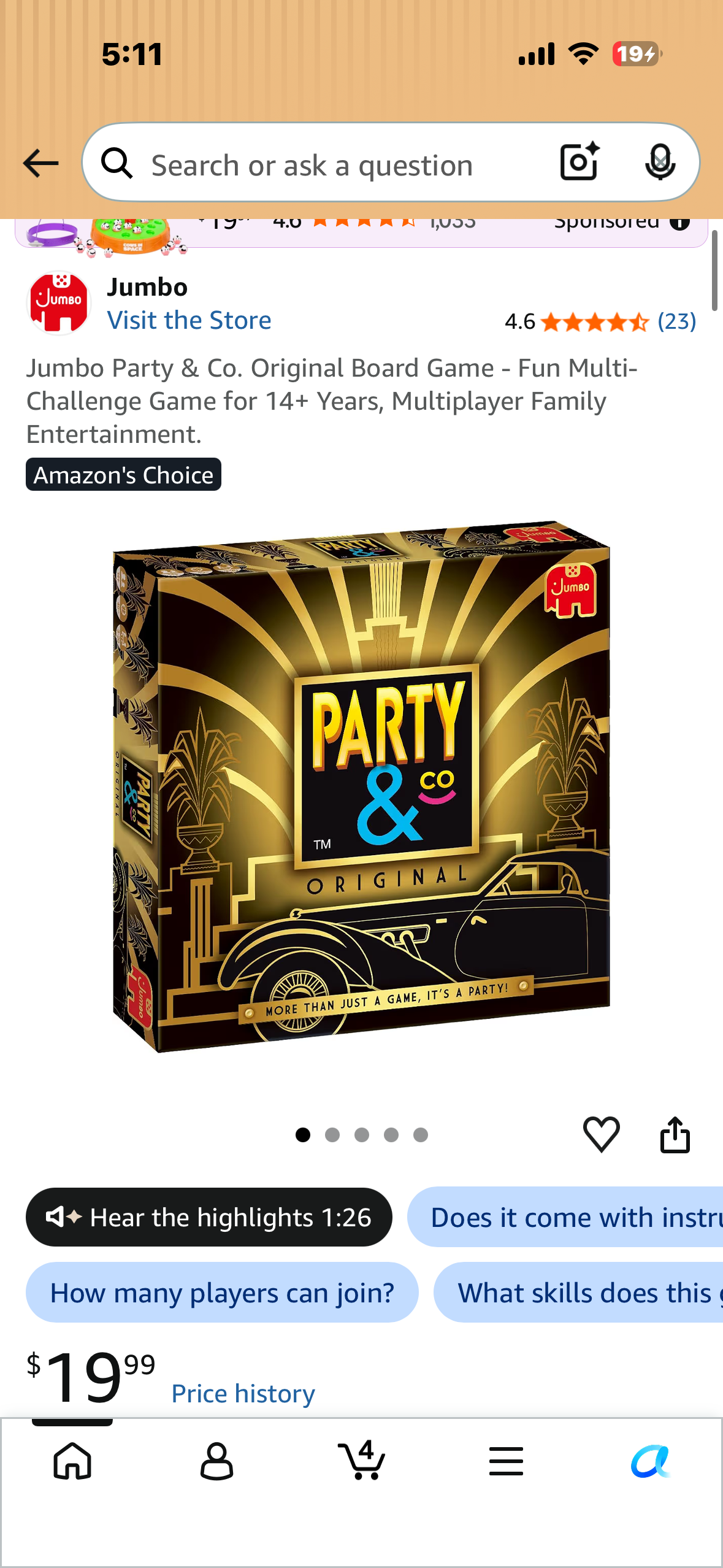 Jumbo Party & Co. Original Board Game - Fun Multi-Challenge Game for 14+ Years, Multiplayer Family Entertainment.