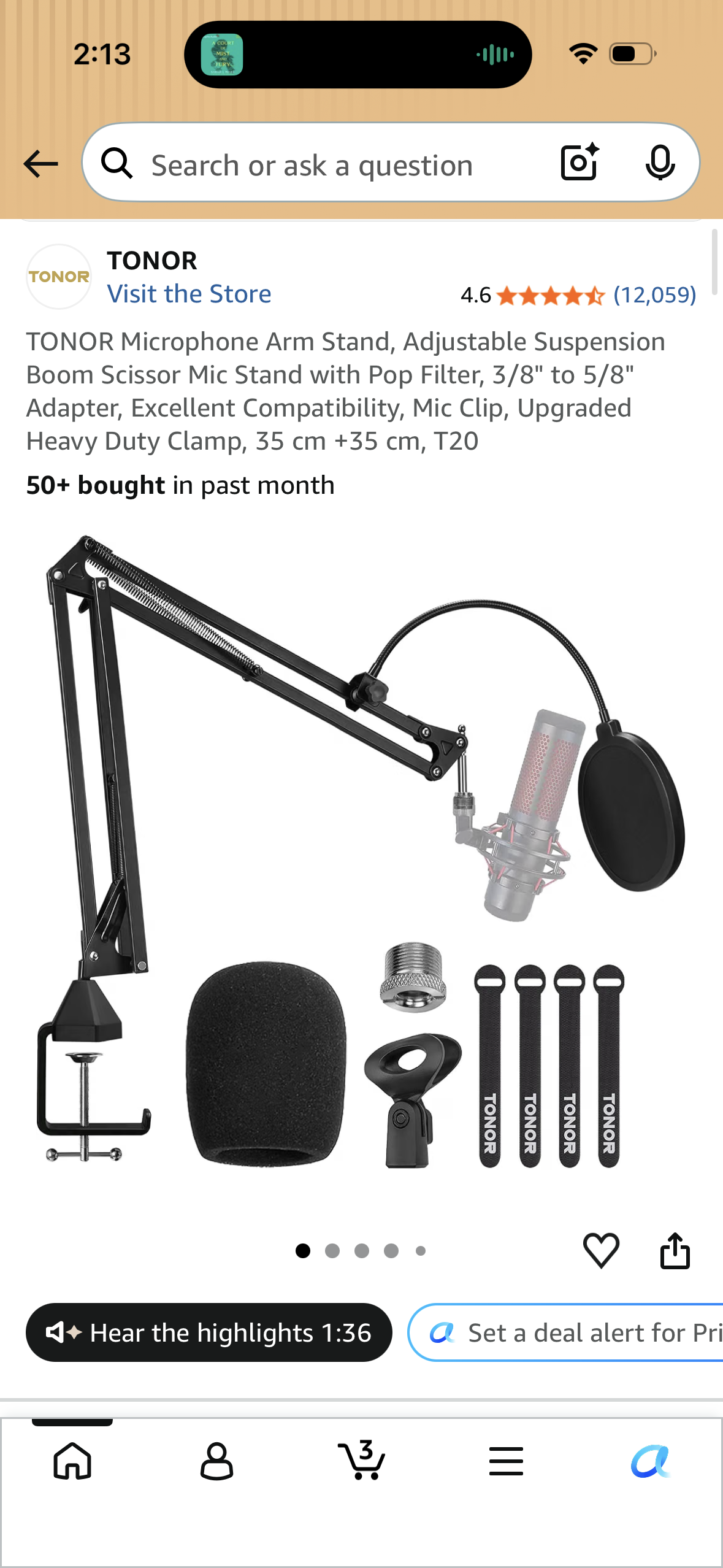TONOR Microphone Arm Stand, Adjustable Suspension Boom Scissor Mic Stand with Pop Filter, 3/8" to 5/8" Adapter, Excellent Compatibility, Mic Clip, Upgraded Heavy Duty Clamp, 35 cm +35 cm, T20