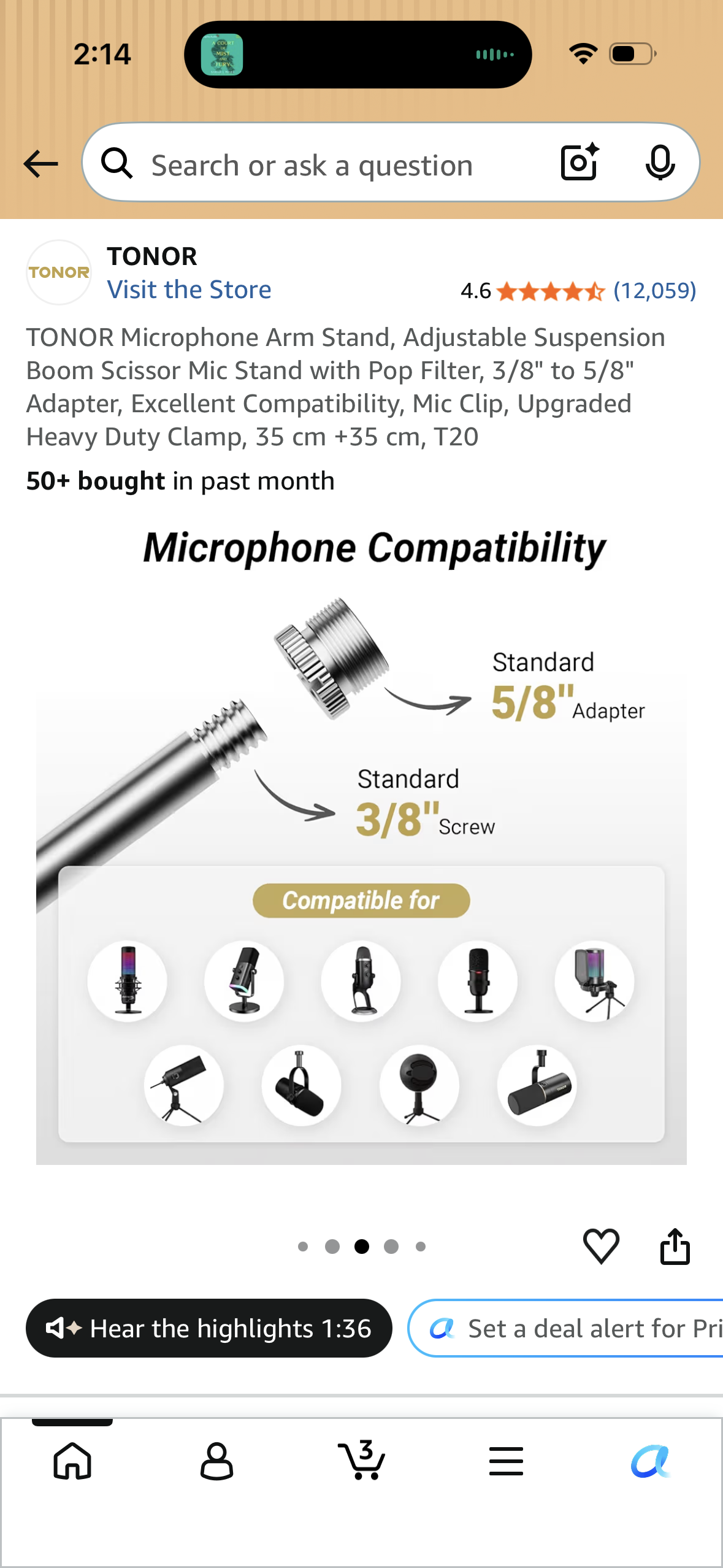 TONOR Microphone Arm Stand, Adjustable Suspension Boom Scissor Mic Stand with Pop Filter, 3/8" to 5/8" Adapter, Excellent Compatibility, Mic Clip, Upgraded Heavy Duty Clamp, 35 cm +35 cm, T20