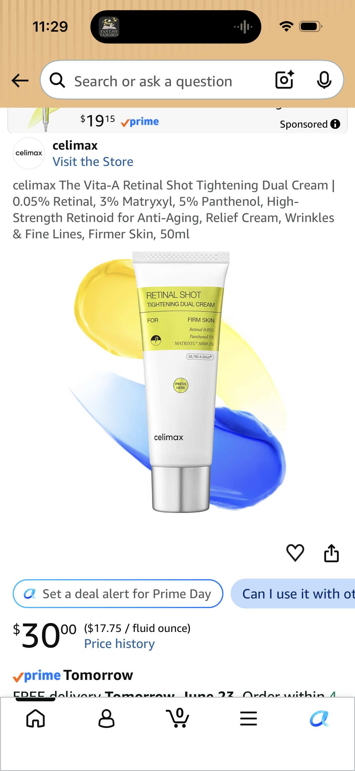 celimax The Vita-A Retinal Shot Tightening Dual Cream | 0.05% Retinal, 3% Matryxyl, 5% Panthenol, High-Strength Retinoid for Anti-Aging, Relief Cream, Wrinkles & Fine Lines, Firmer Skin, 50ml