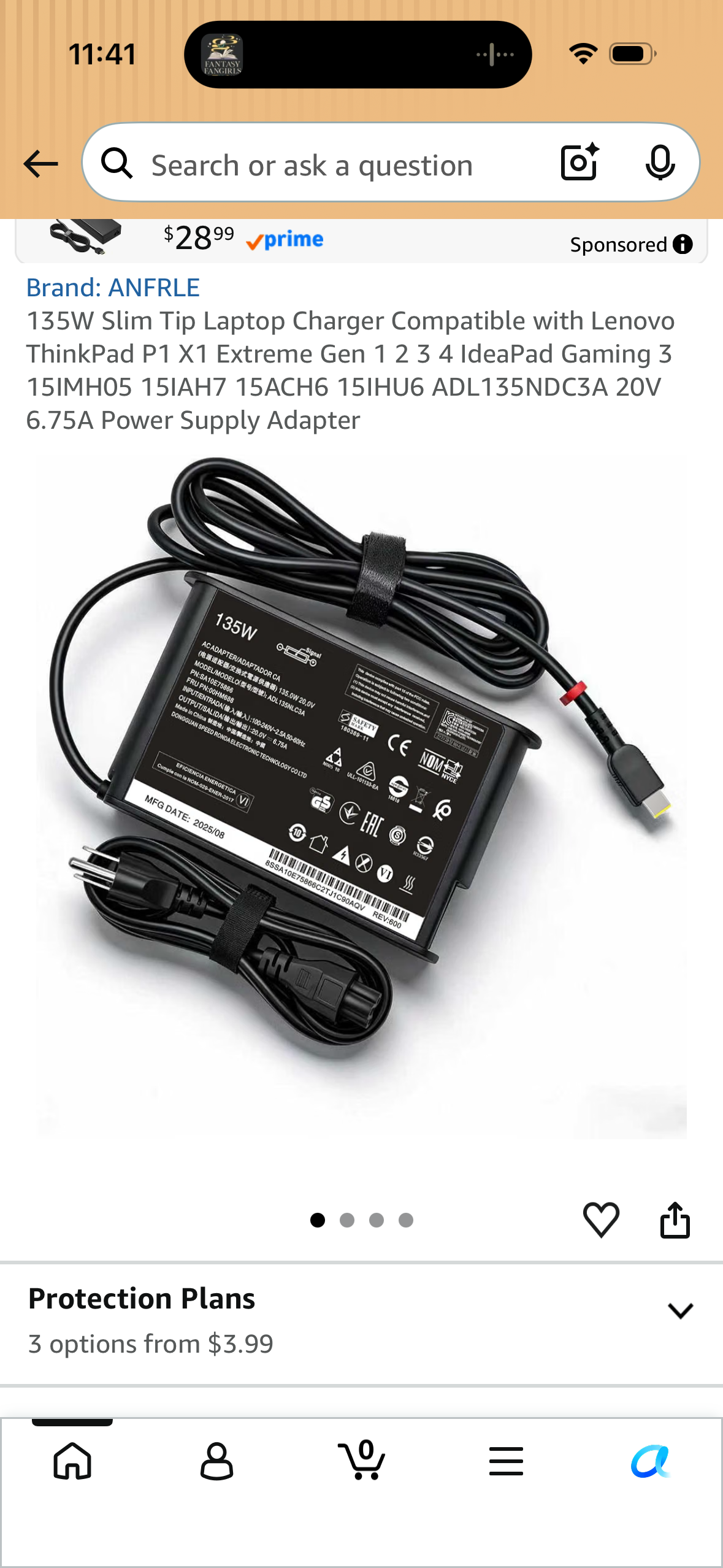 135W Slim Tip Laptop Charger Compatible with Lenovo ThinkPad P1 X1 Extreme Gen 1 2 3 4 IdeaPad Gaming 3 15IMH05 15IAH7 15ACH6 15IHU6 ADL135NDC3A 20V 6.75A Power Supply Adapter