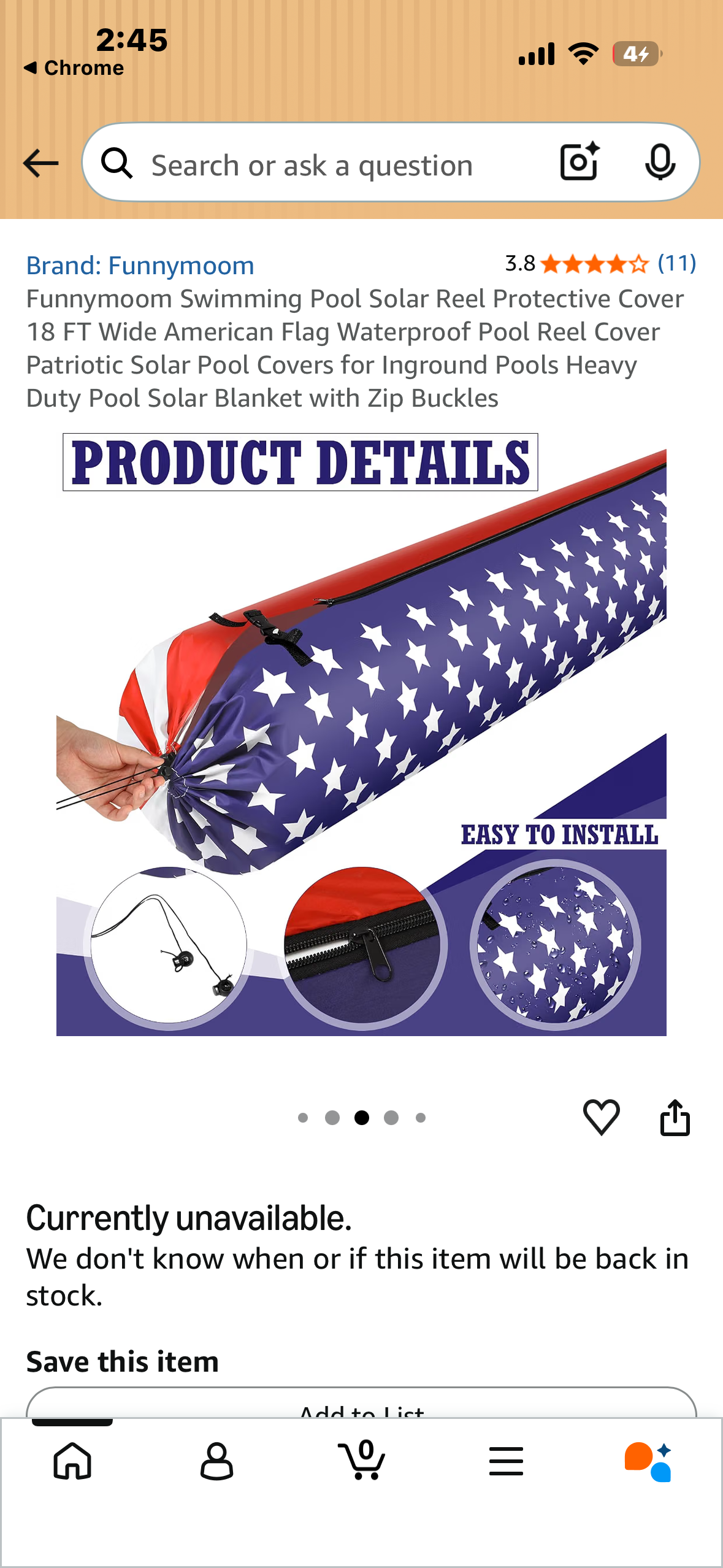 Funnymoom Swimming Pool Solar Reel Protective Cover, 18 FT American Flag Waterproof Pool Reel Cover, Patriotic Solar Cover for Solar Blanket with Zip Buckles