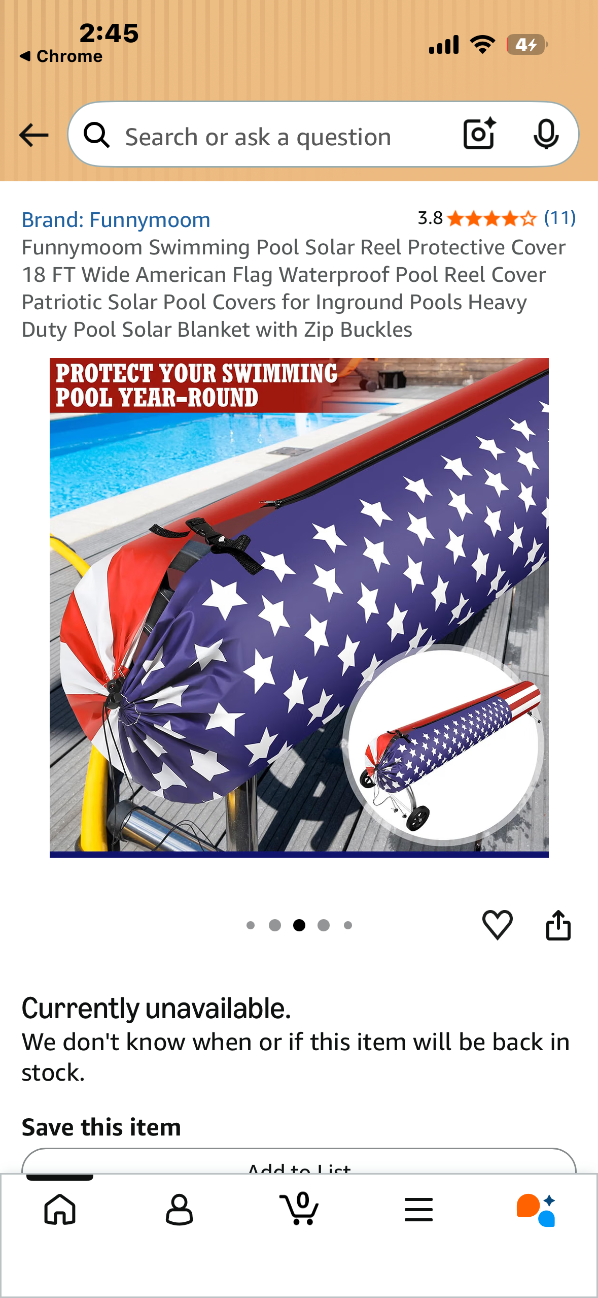 Funnymoom Swimming Pool Solar Reel Protective Cover, 18 FT American Flag Waterproof Pool Reel Cover, Patriotic Solar Cover for Solar Blanket with Zip Buckles
