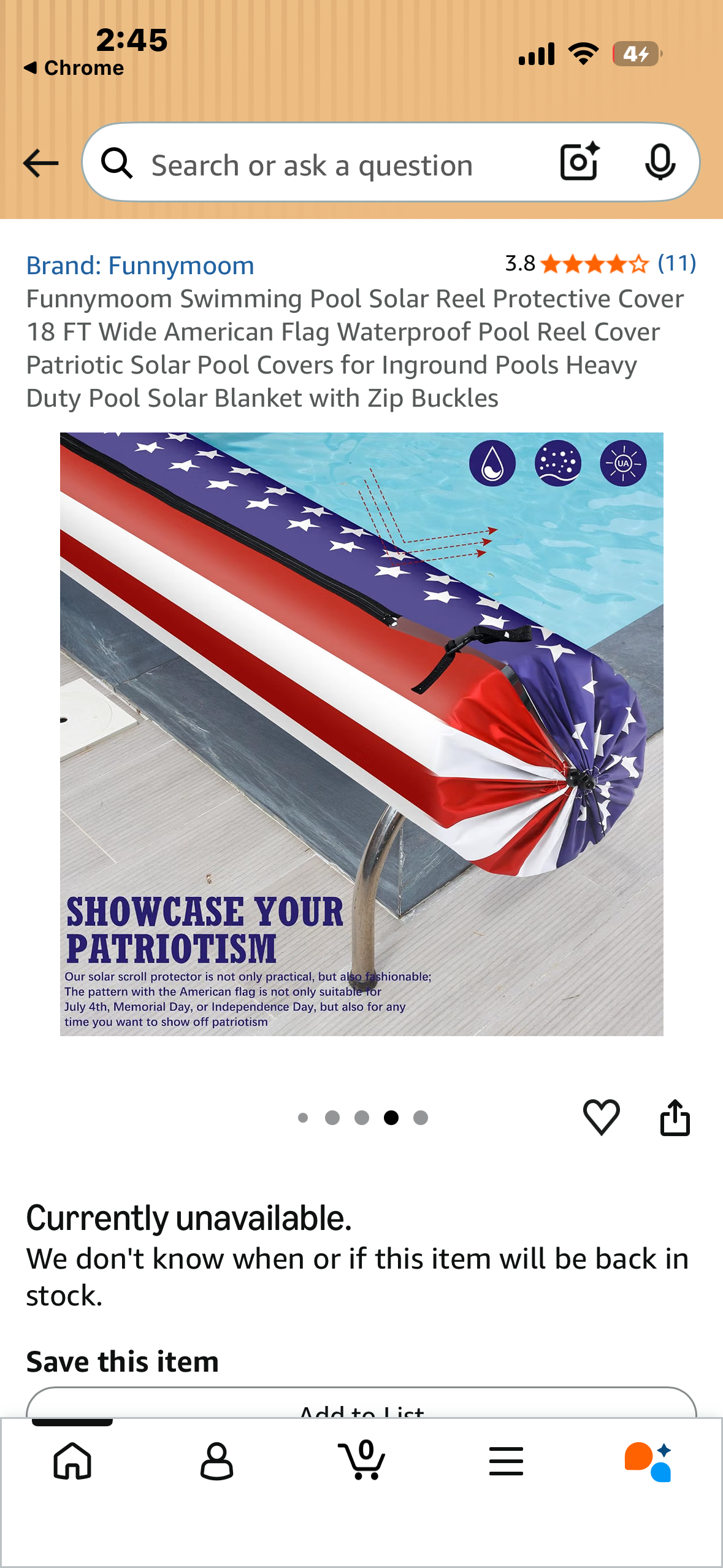 Funnymoom Swimming Pool Solar Reel Protective Cover, 18 FT American Flag Waterproof Pool Reel Cover, Patriotic Solar Cover for Solar Blanket with Zip Buckles