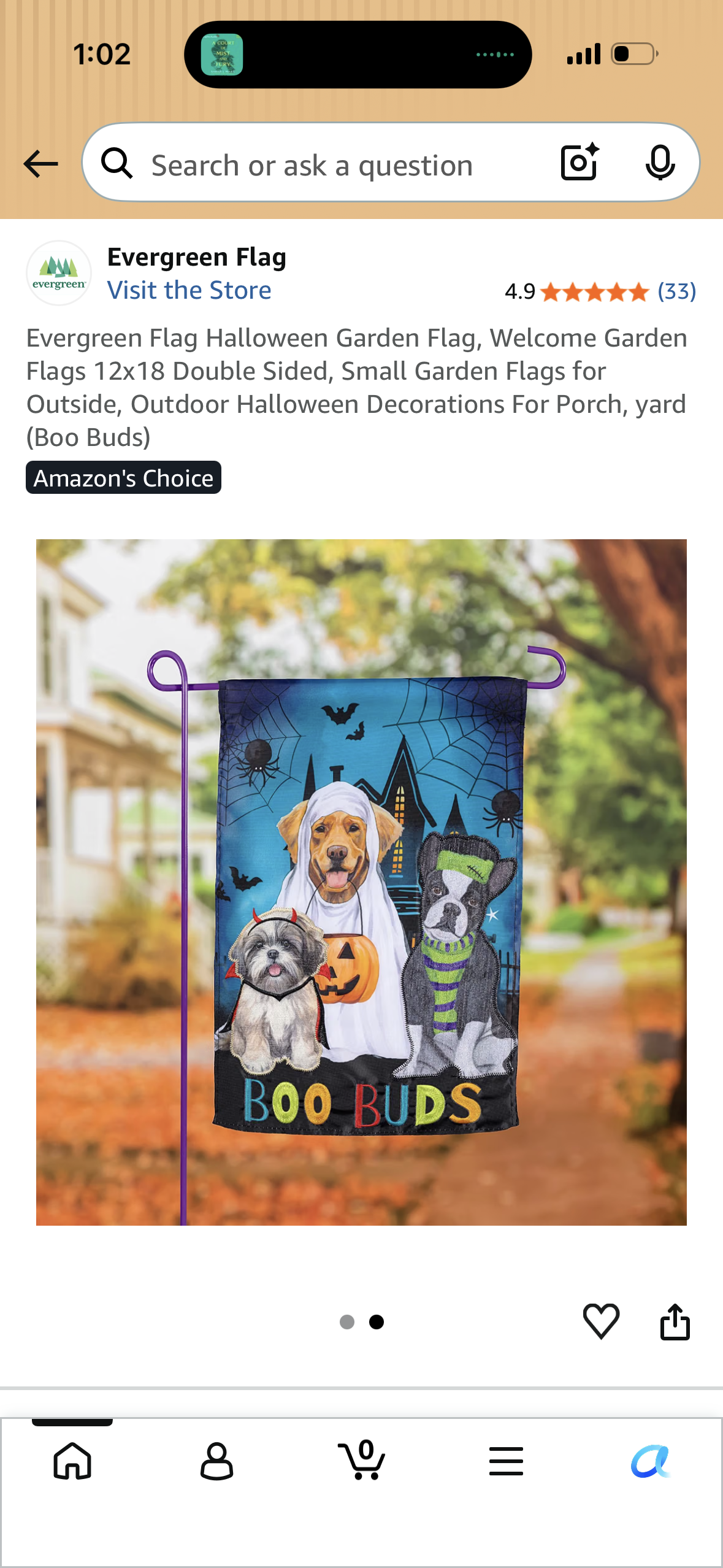 Evergreen Flag Halloween Garden Flag, Welcome Garden Flags 12x18 Double Sided, Small Garden Flags for Outside, Outdoor Halloween Decorations For Porch, yard (Boo Buds)
