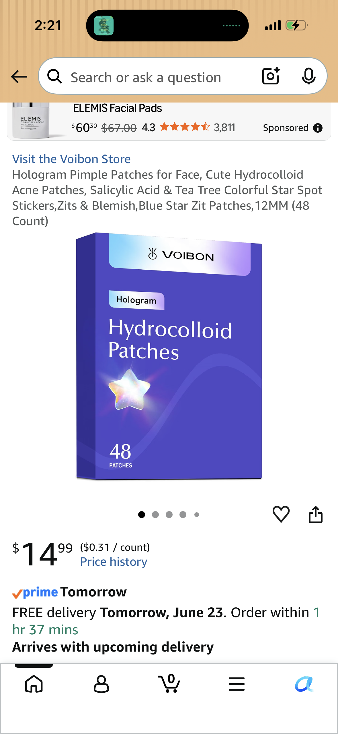 Hologram Pimple Patches for Face, Cute Hydrocolloid Acne Patches, Salicylic Acid & Tea Tree Colorful Star Spot Stickers,Zits & Blemish,Blue Star Zit Patches, 12MM (48 Count)