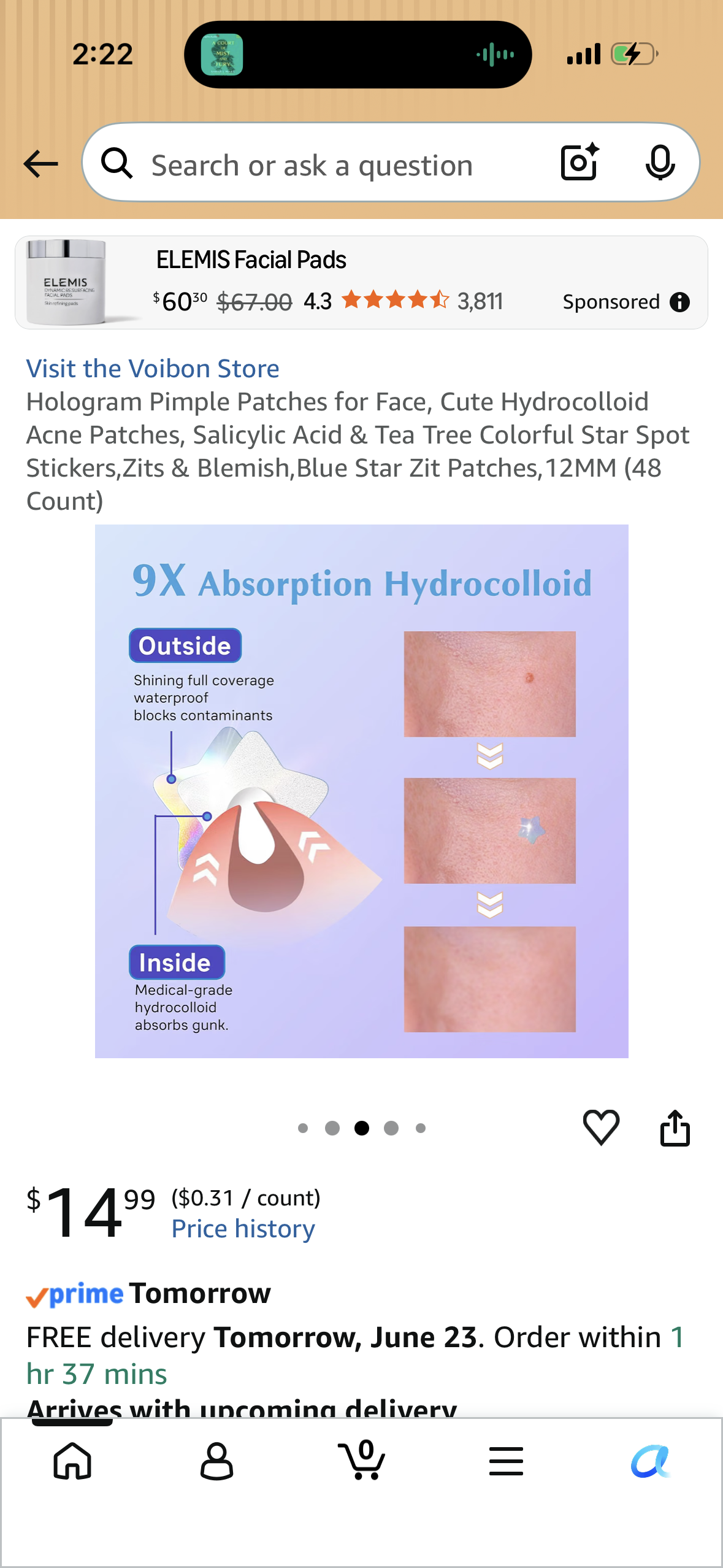 Hologram Pimple Patches for Face, Cute Hydrocolloid Acne Patches, Salicylic Acid & Tea Tree Colorful Star Spot Stickers,Zits & Blemish,Blue Star Zit Patches, 12MM (48 Count)