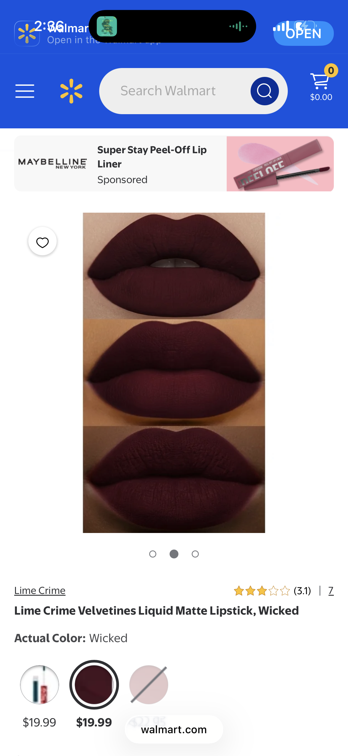 Lime Crime Velvetines Liquid Matte Lipstick, Wicked (Blood Red) - Bold, Long Lasting Shades & Lip Lining - Stellar Color & High Comfort for All-Day Wear - Talc-Free & Paraben-Free