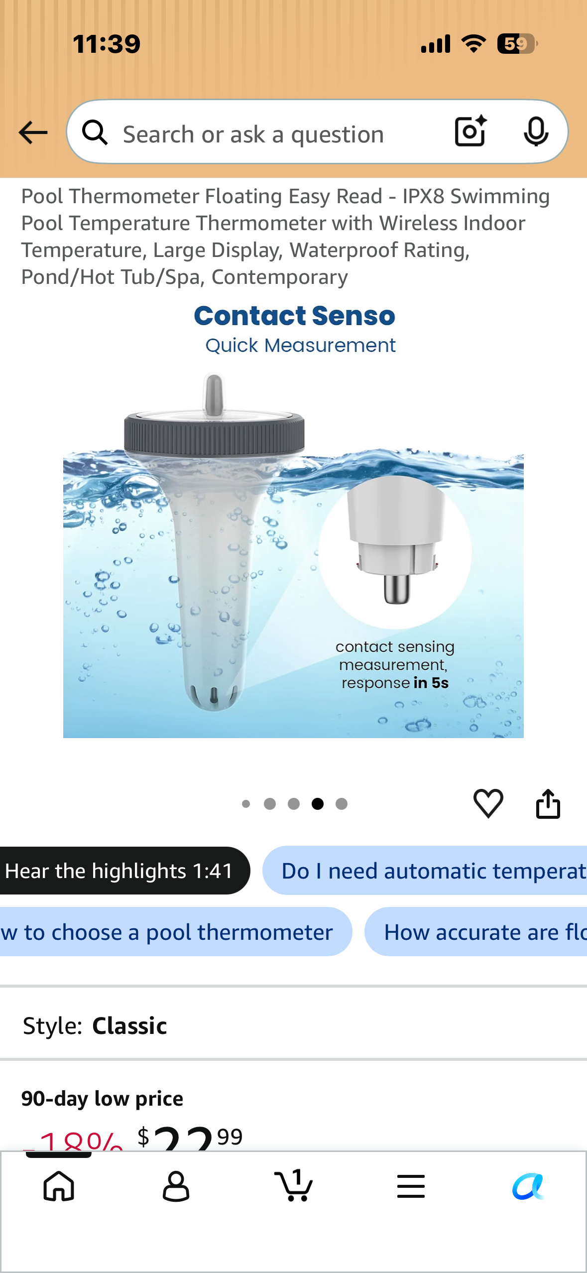 Pool Thermometer, Floating Easy Read, IPX8 Swimming Pool Thermometer with Wireless Indoor Large Display, Waterproof Rating, Pond/Hot Tub/Spa, Contemporary
