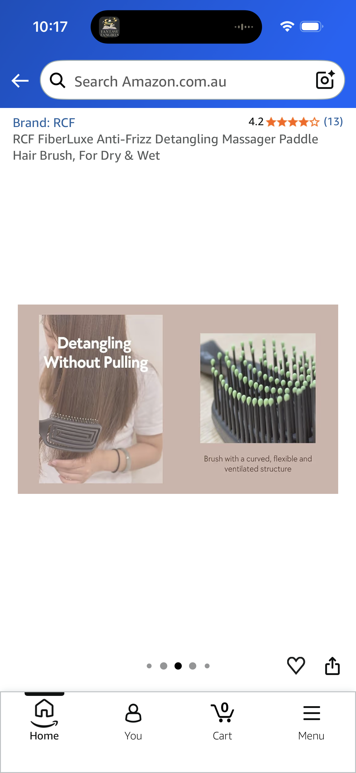 RCF FiberLuxe Anti-Frizz Detangling Massager Paddle Hair Brush, For Dry & Wet