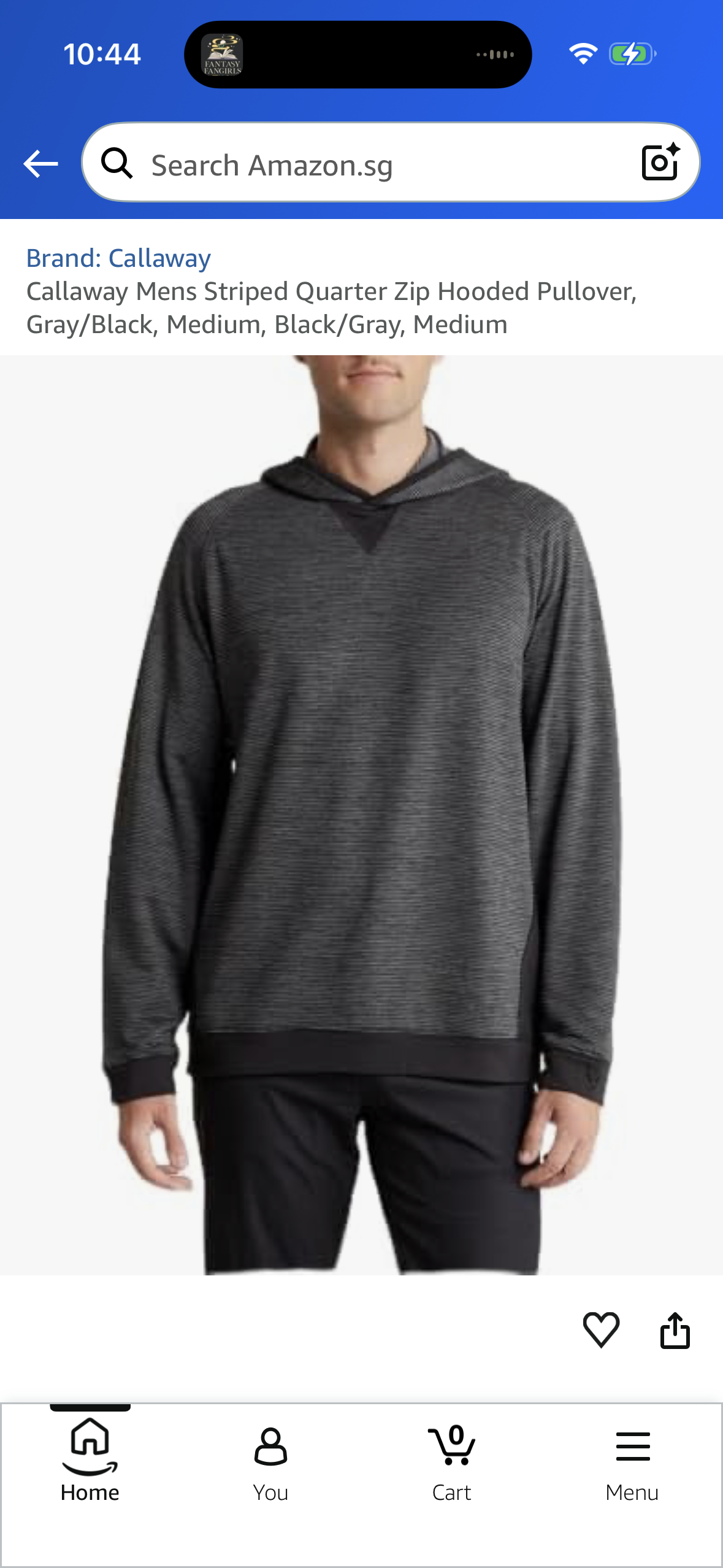 Callaway Mens Striped Quarter Zip Hooded Pullover, Gray/Black (Size Medium)
