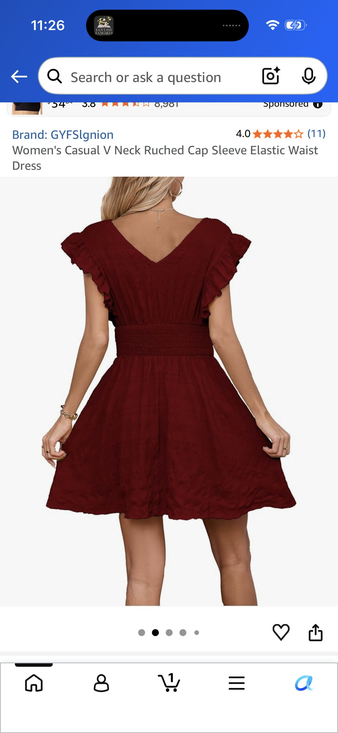 Women's Casual V Neck Ruched Cap Sleeve Elastic Waist Dress, Red (Size Large)