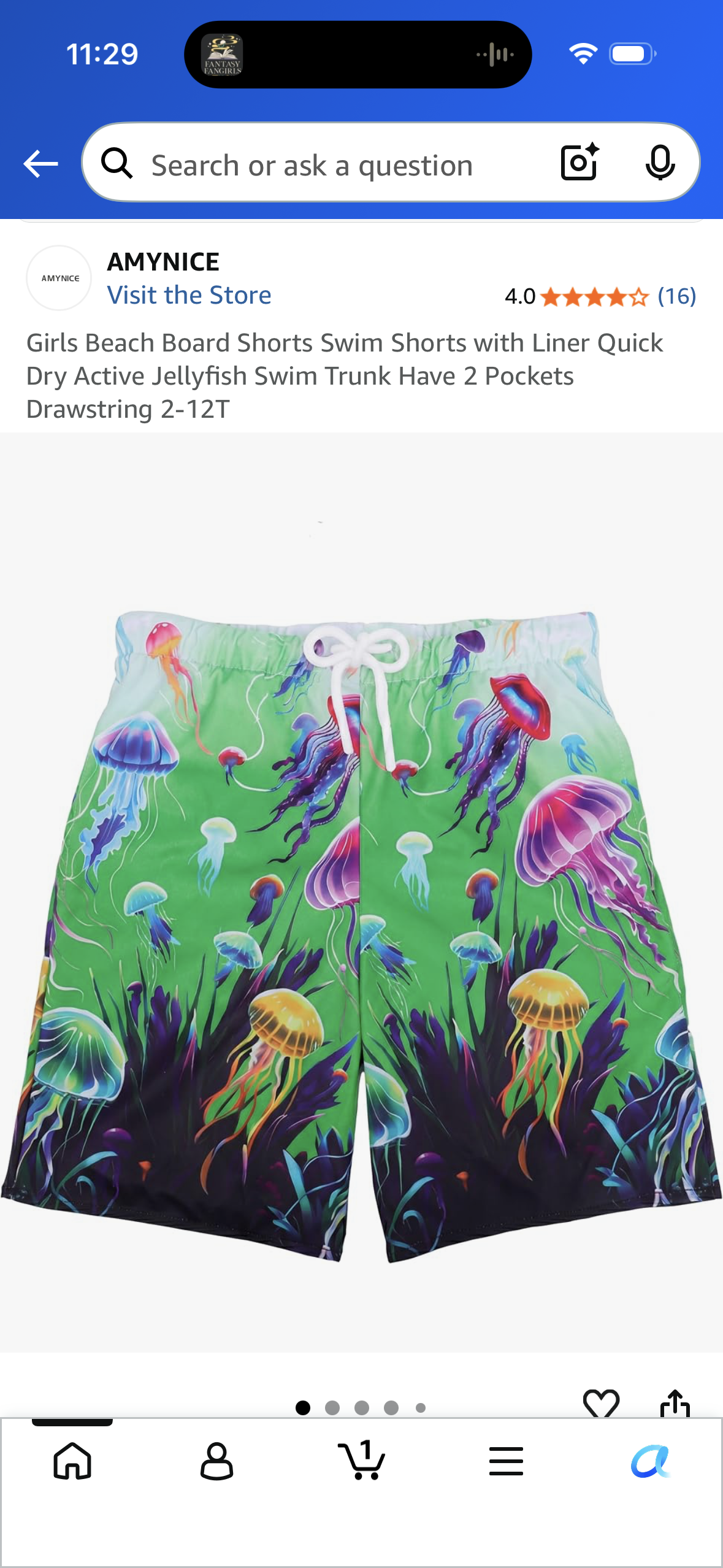 Girls Beach Board Shorts Swim Shorts with Liner Quick Dry Active Jellyfish Swim Trunk Have 2 Pockets Drawstring (Size 3T)
