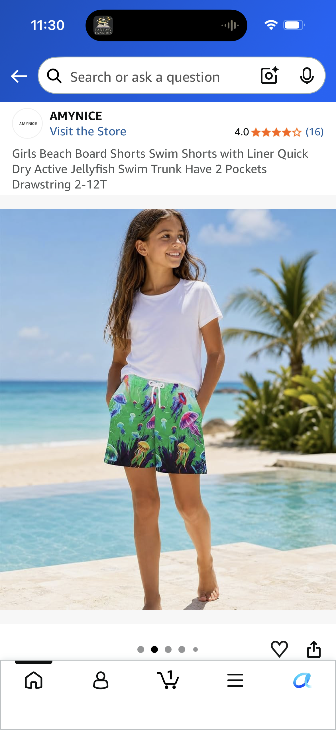Girls Beach Board Shorts Swim Shorts with Liner Quick Dry Active Jellyfish Swim Trunk Have 2 Pockets Drawstring (Size 3T)