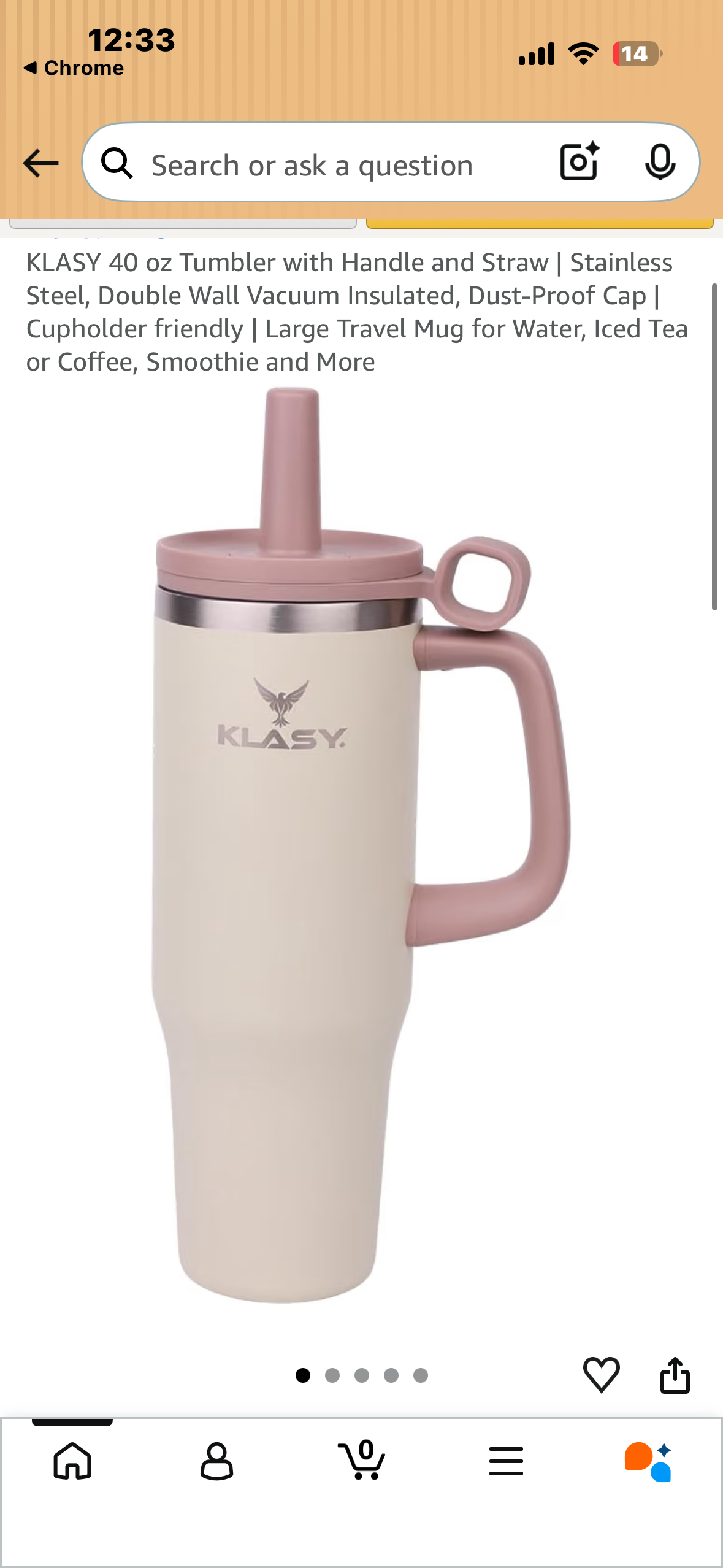 KLASY 40 oz Tumbler with Handle and Straw, Stainless Steel, Double Wall Vacuum Insulated, Dust-Proof Cap Straw Cap, Cupholder friendly, Large Travel Mug for Water, Iced Tea or Coffee, Smoothie and More