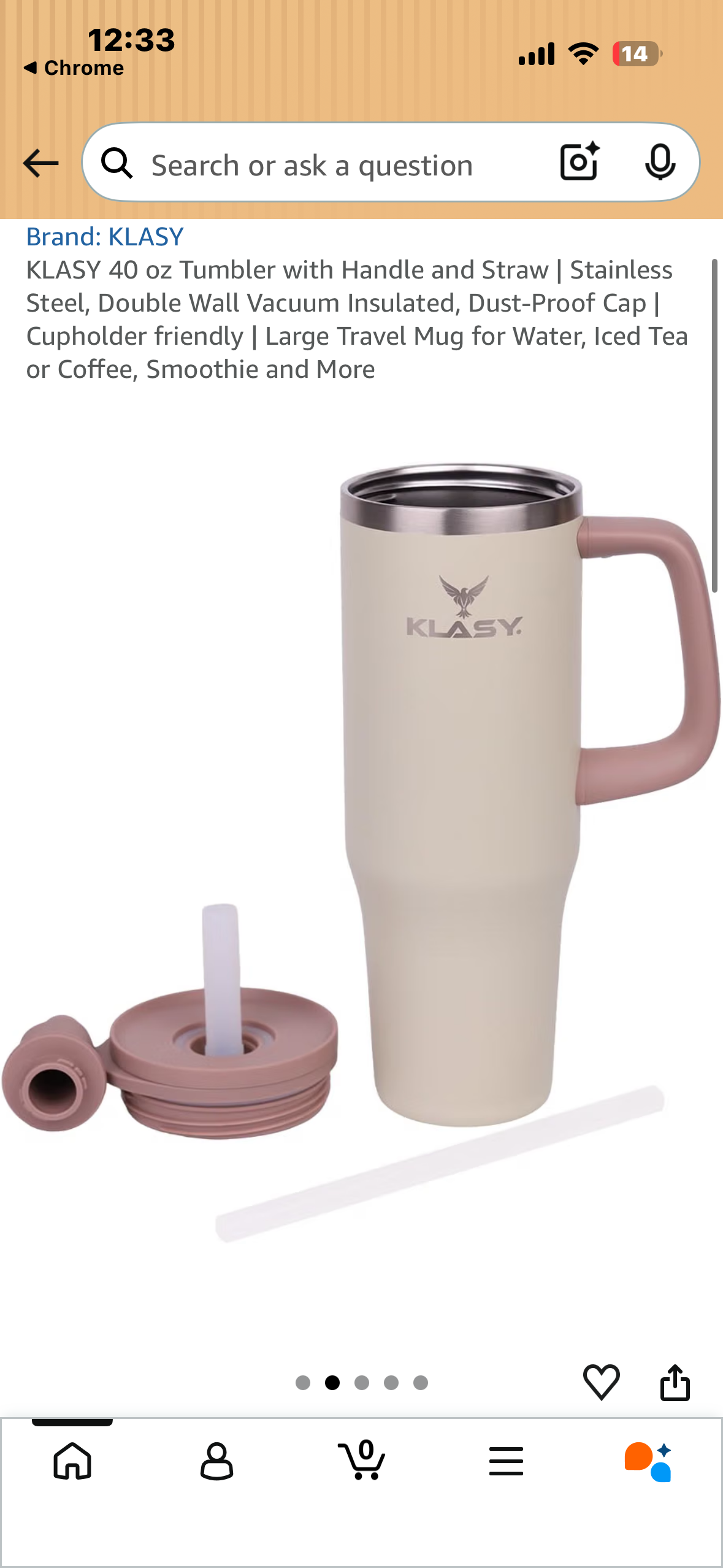 KLASY 40 oz Tumbler with Handle and Straw, Stainless Steel, Double Wall Vacuum Insulated, Dust-Proof Cap Straw Cap, Cupholder friendly, Large Travel Mug for Water, Iced Tea or Coffee, Smoothie and More