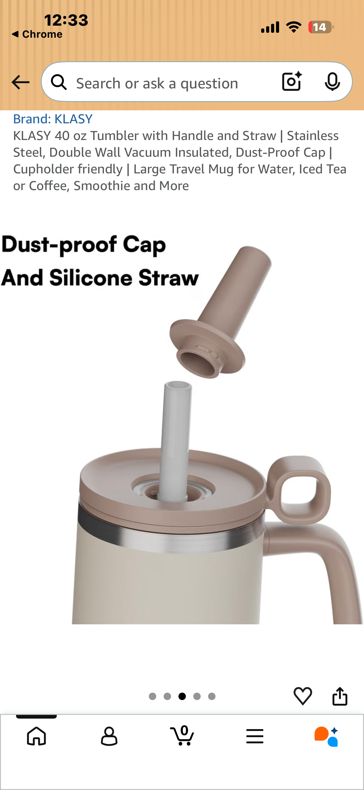KLASY 40 oz Tumbler with Handle and Straw, Stainless Steel, Double Wall Vacuum Insulated, Dust-Proof Cap Straw Cap, Cupholder friendly, Large Travel Mug for Water, Iced Tea or Coffee, Smoothie and More
