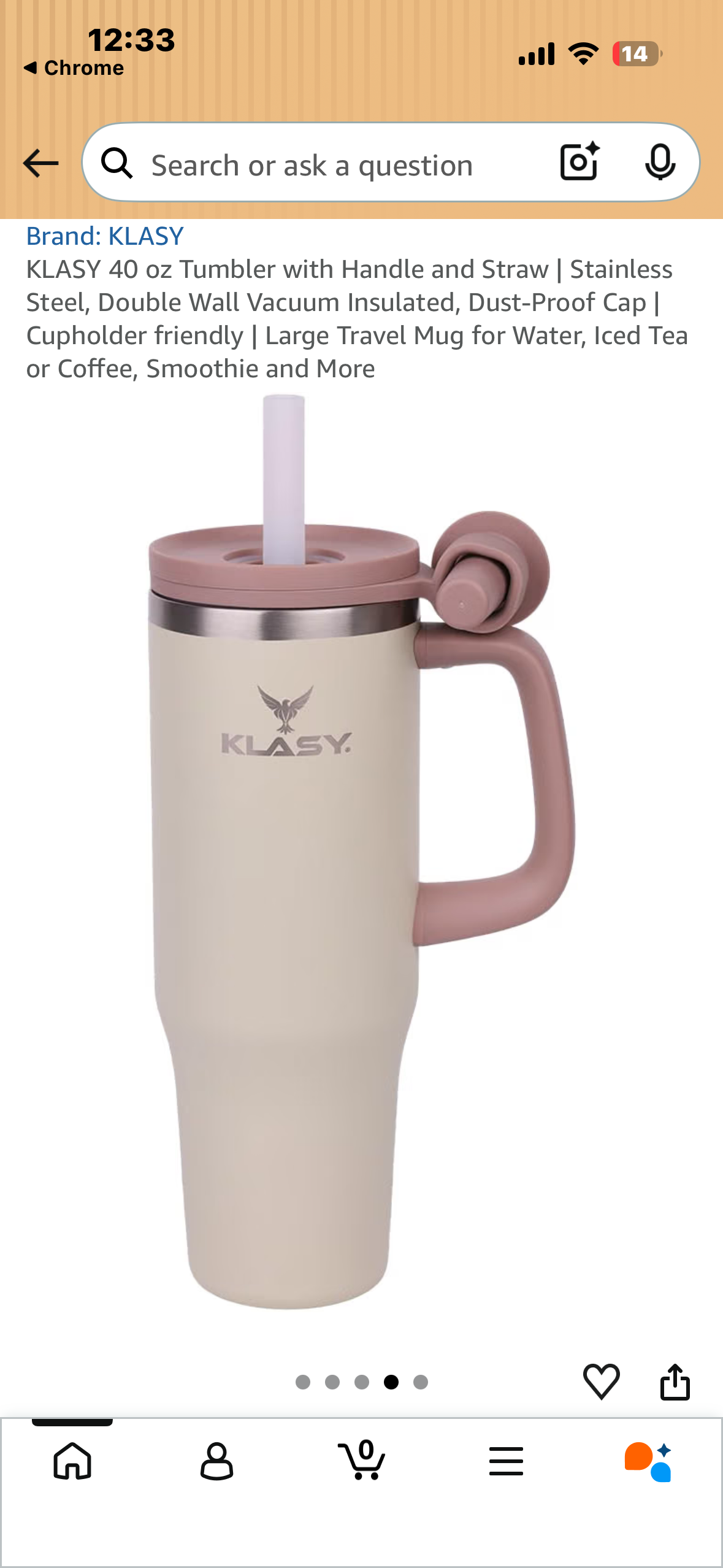 KLASY 40 oz Tumbler with Handle and Straw, Stainless Steel, Double Wall Vacuum Insulated, Dust-Proof Cap Straw Cap, Cupholder friendly, Large Travel Mug for Water, Iced Tea or Coffee, Smoothie and More