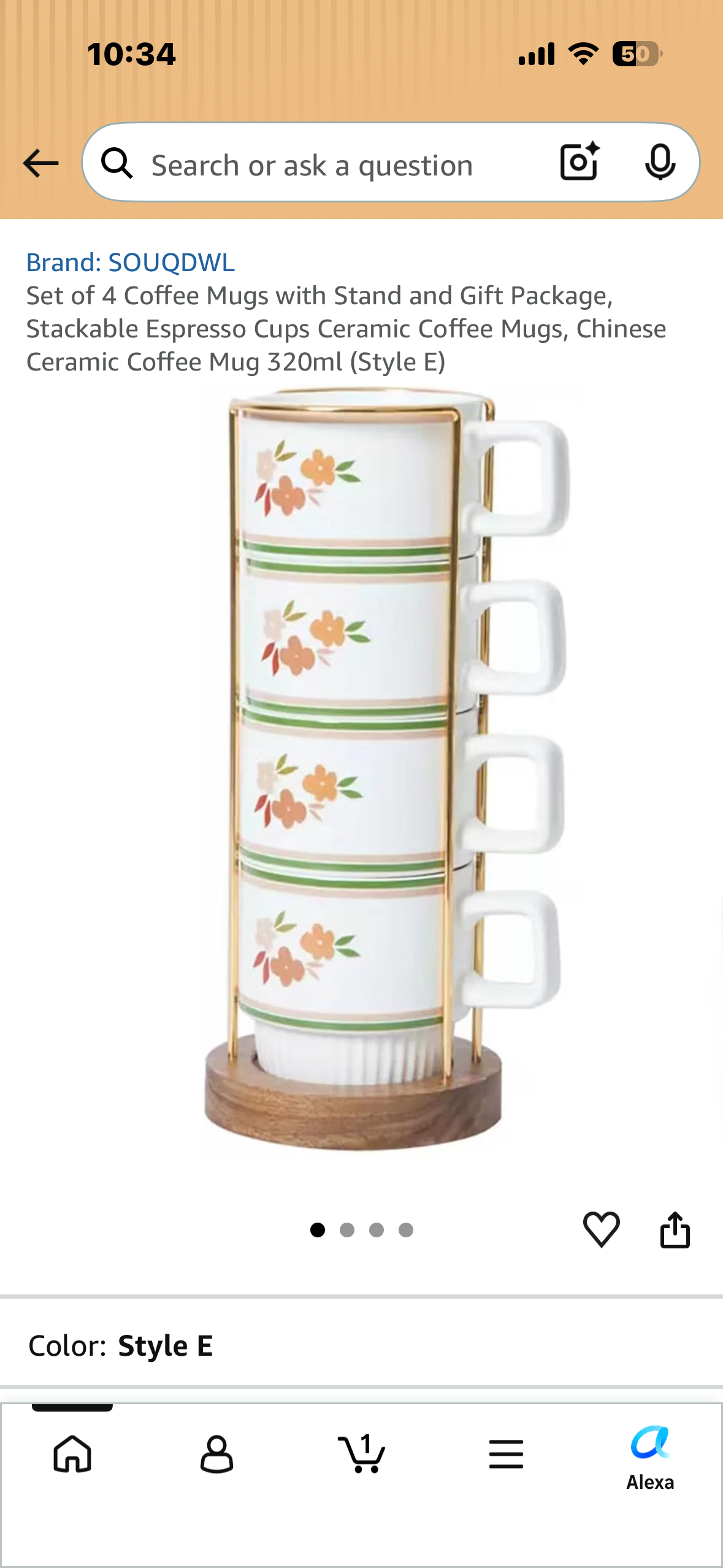Stackable Coffee Mug Tower Set with Metal Wire Rack - 15 Ounce Coffee Mugs for Coffee, Tea, Cocoa, Milk, Cappuccino, Hot Chocolate Set of 4