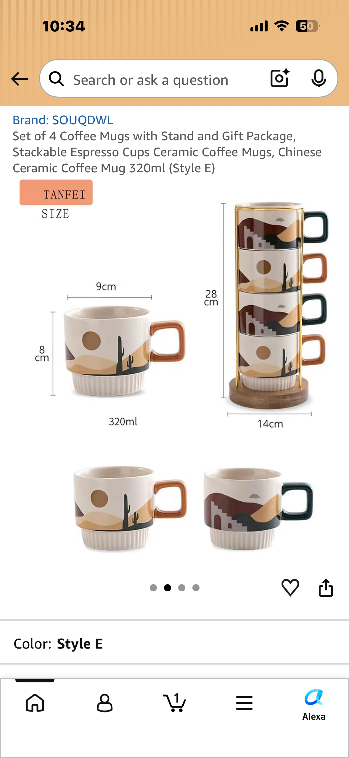 Stackable Coffee Mug Tower Set with Metal Wire Rack - 15 Ounce Coffee Mugs for Coffee, Tea, Cocoa, Milk, Cappuccino, Hot Chocolate Set of 4
