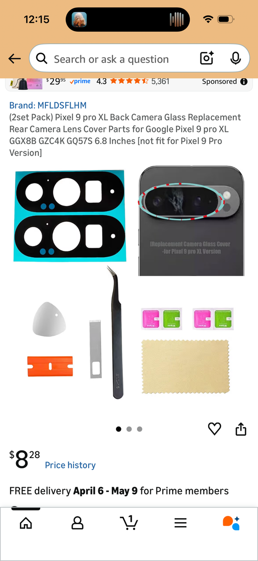 Pixel 9 pro XL Back Camera Glass Replacement Rear Camera Lens Cover Parts for Google Pixel 9 pro XL GGX8B GZC4K GQ57S 6.8 Inches [not fit for Pixel 9 Pro Version