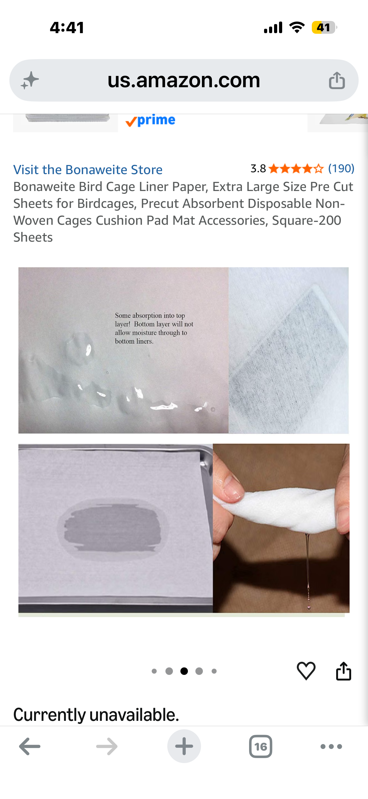 Bonaweite Bird Cage Liner Paper, Extra Large Size Pre Cut Sheets for Birdcages, Precut Absorbent Disposable Non-Woven Cages Cushion Pad Mat Accessories, Square-200 Sheets