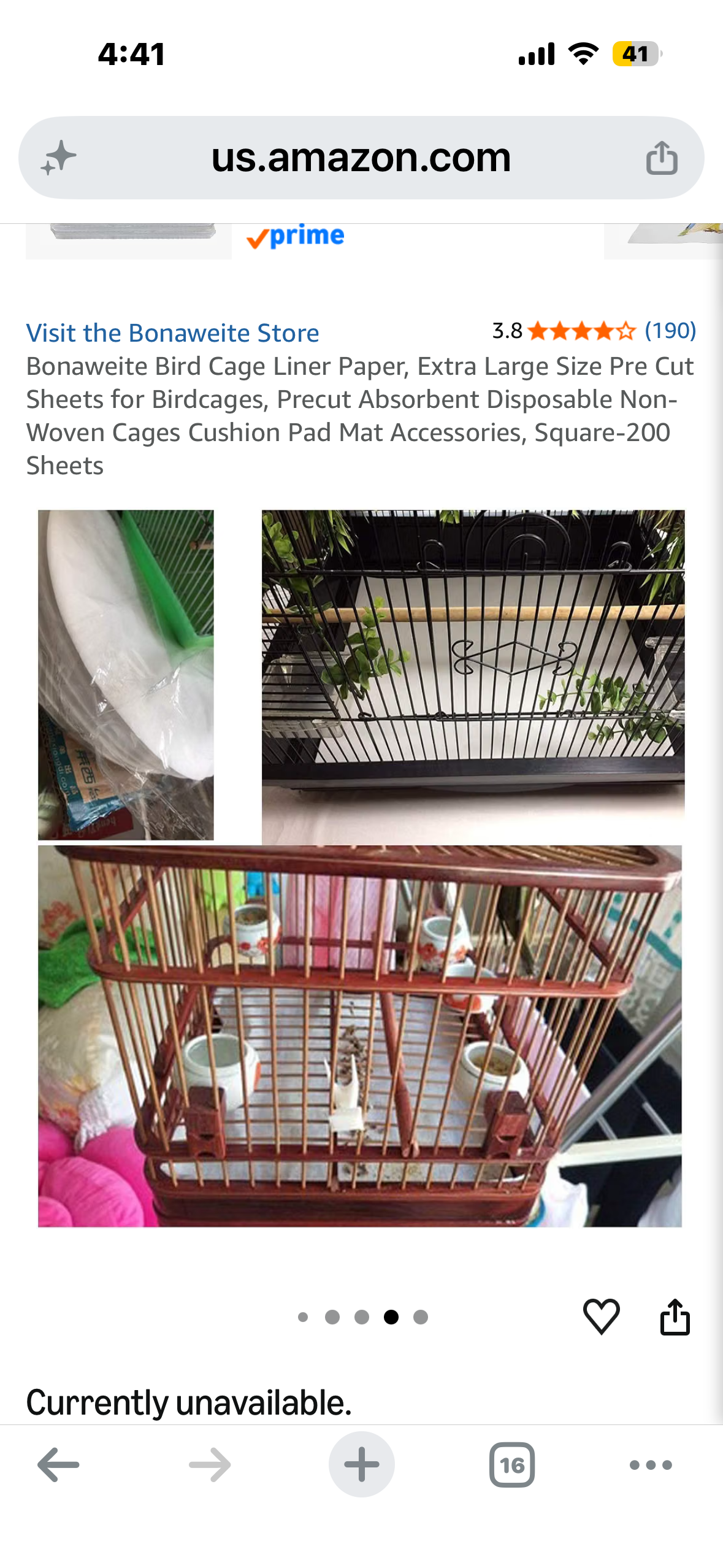 Bonaweite Bird Cage Liner Paper, Extra Large Size Pre Cut Sheets for Birdcages, Precut Absorbent Disposable Non-Woven Cages Cushion Pad Mat Accessories, Square-200 Sheets