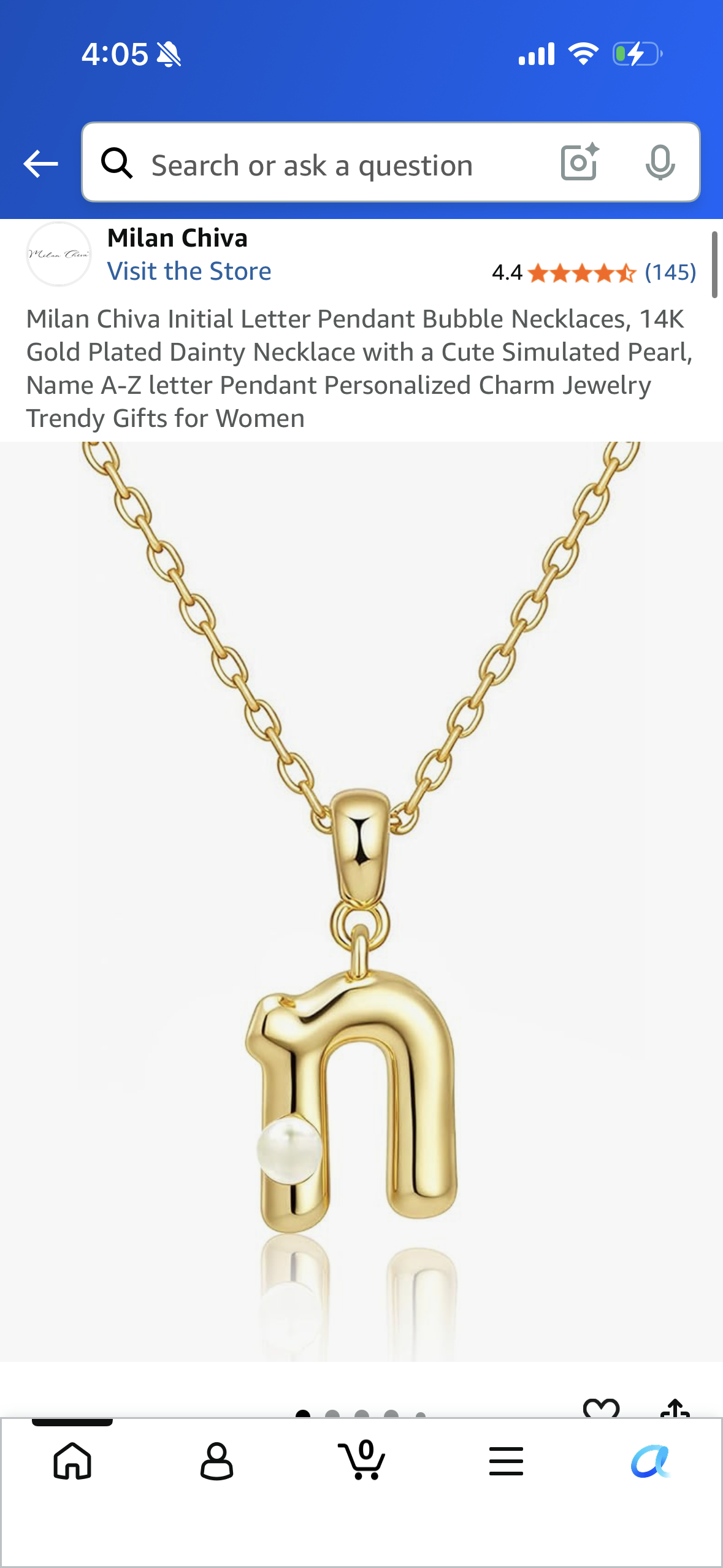 Milan Chiva Initial Letter Pendant Bubble Necklaces, 14K Gold Plated Dainty Necklace with a Cute Simulated Pearl, Name N letter Pendant Personalized Charm Jewelry Trendy Gifts for Women, Silver