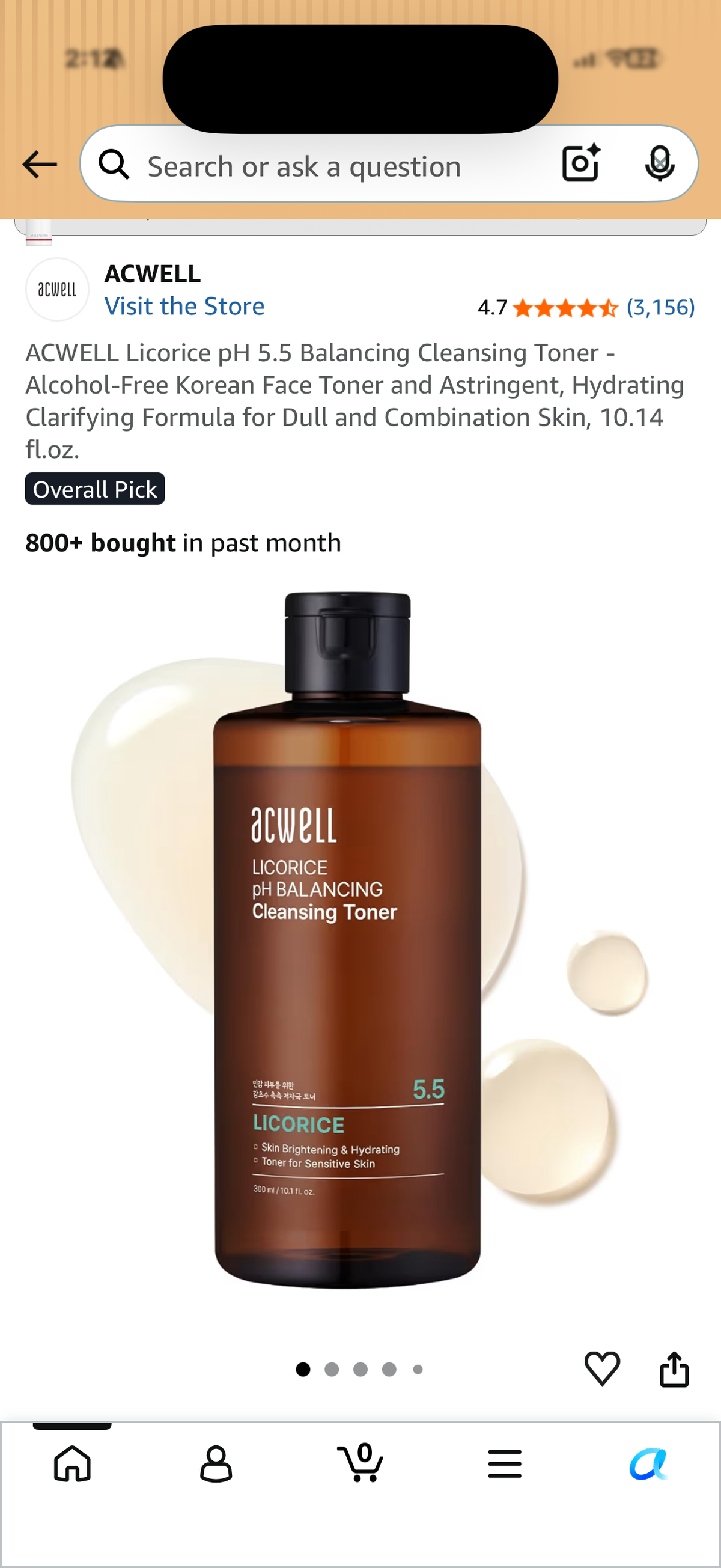 ACWELL Licorice pH 5.5 Balancing Cleansing Toner - Alcohol-Free Korean Face Toner and Astringent, Hydrating Clarifying Formula for Dull and Combination Skin, 10.14 fl.oz.