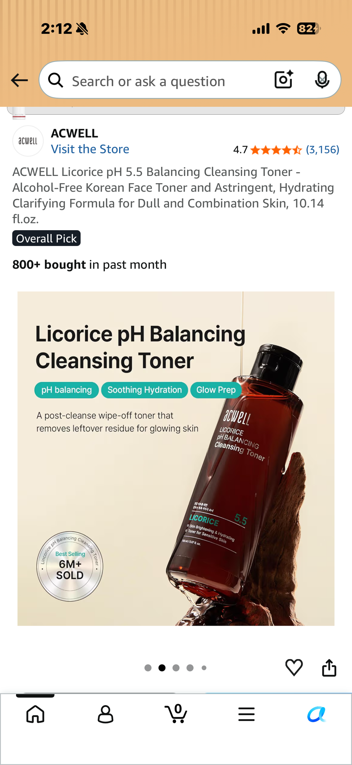 ACWELL Licorice pH 5.5 Balancing Cleansing Toner - Alcohol-Free Korean Face Toner and Astringent, Hydrating Clarifying Formula for Dull and Combination Skin, 10.14 fl.oz.