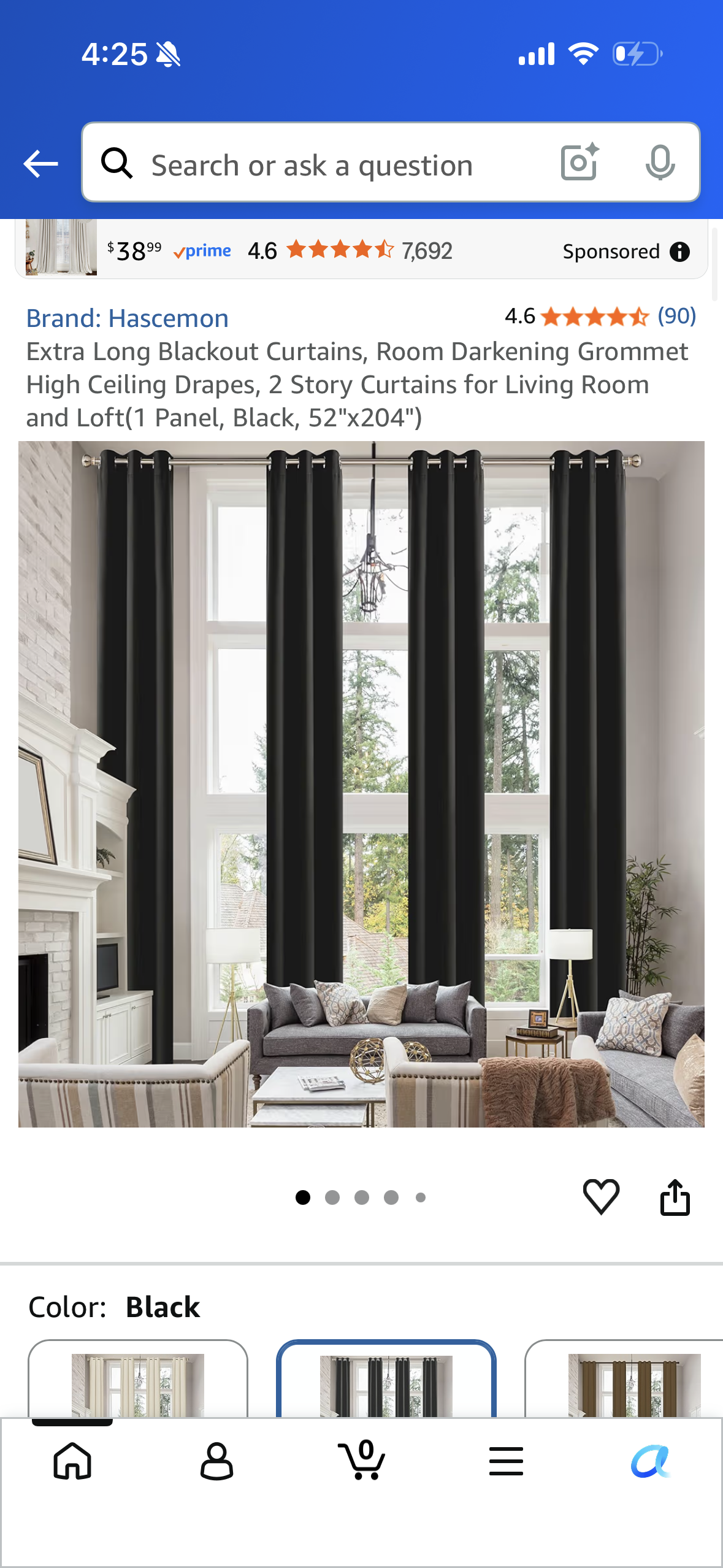 Extra Long Blackout Curtains, Room Darkening Grommet High Ceiling Drapes, 2 Story Curtains for Living Room and Loft(1 Panel, Black, 52"x204")