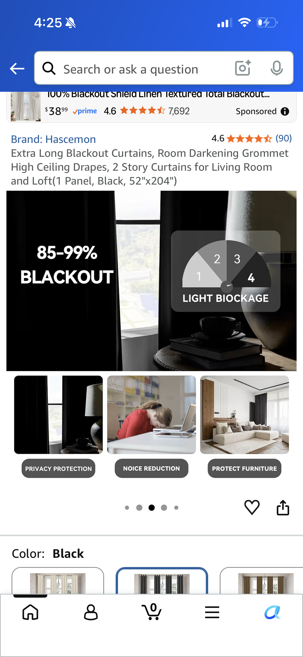 Extra Long Blackout Curtains, Room Darkening Grommet High Ceiling Drapes, 2 Story Curtains for Living Room and Loft(1 Panel, Black, 52"x204")
