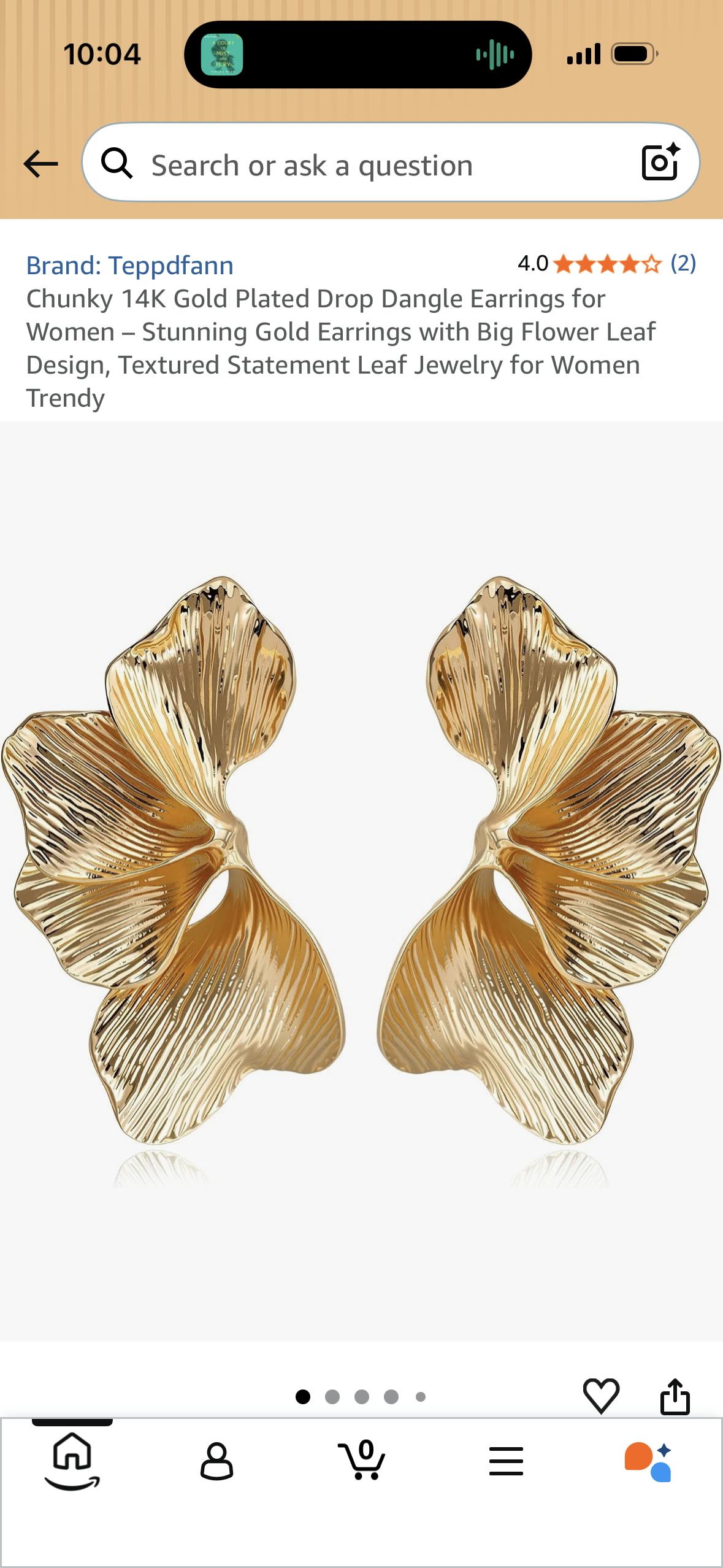 Chunky 14K Gold Plated Drop Dangle Earrings for Women – Stunning Gold Earrings with Big Flower Leaf Design, Textured Statement Leaf Jewelry for Women Trendy