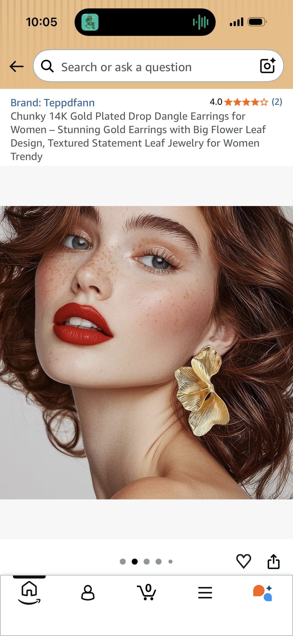 Chunky 14K Gold Plated Drop Dangle Earrings for Women – Stunning Gold Earrings with Big Flower Leaf Design, Textured Statement Leaf Jewelry for Women Trendy