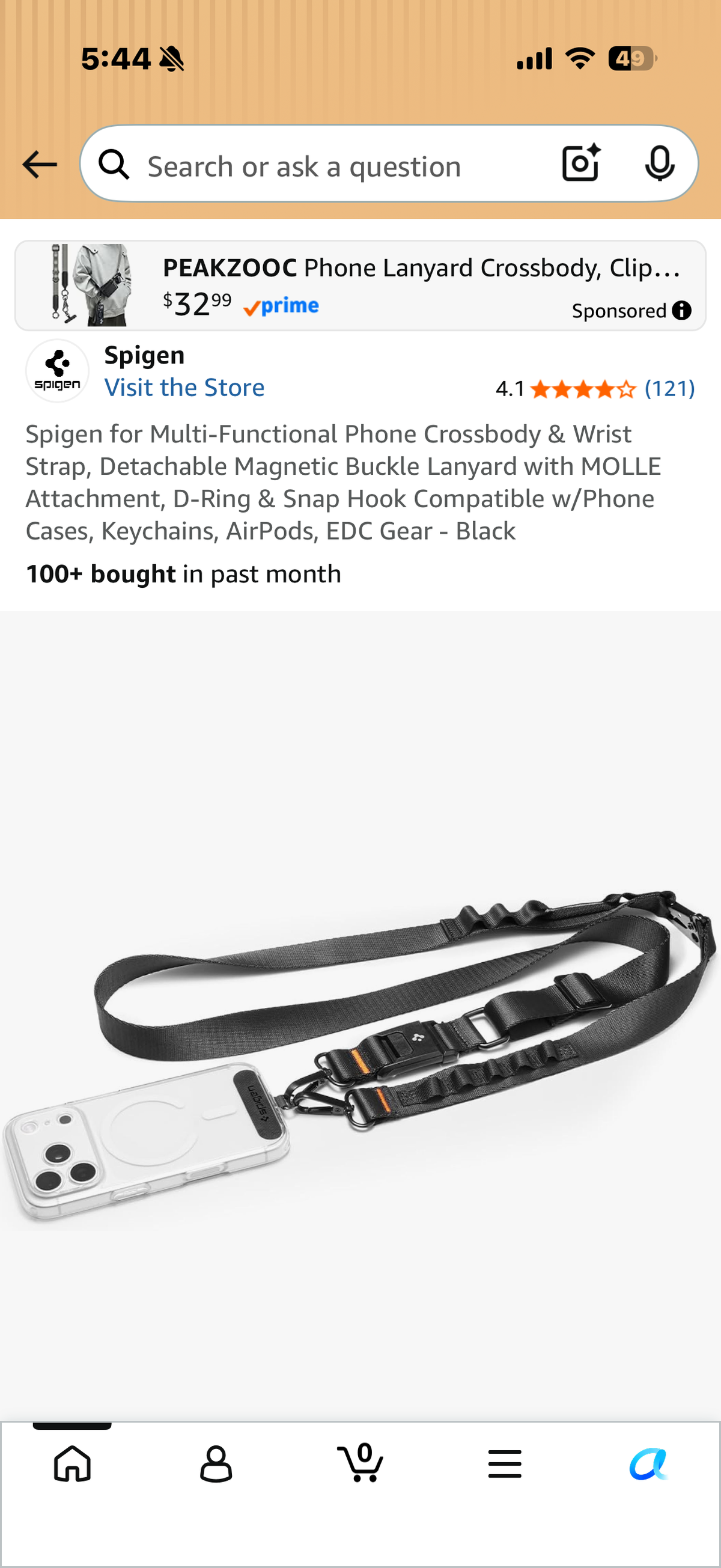 Spigen for Multi-Functional Phone Crossbody & Wrist Strap, Detachable Magnetic Buckle Lanyard with MOLLE Attachment, D-Ring & Snap Hook Compatible w/Phone Cases, Keychains, AirPods, EDC Gear - Black