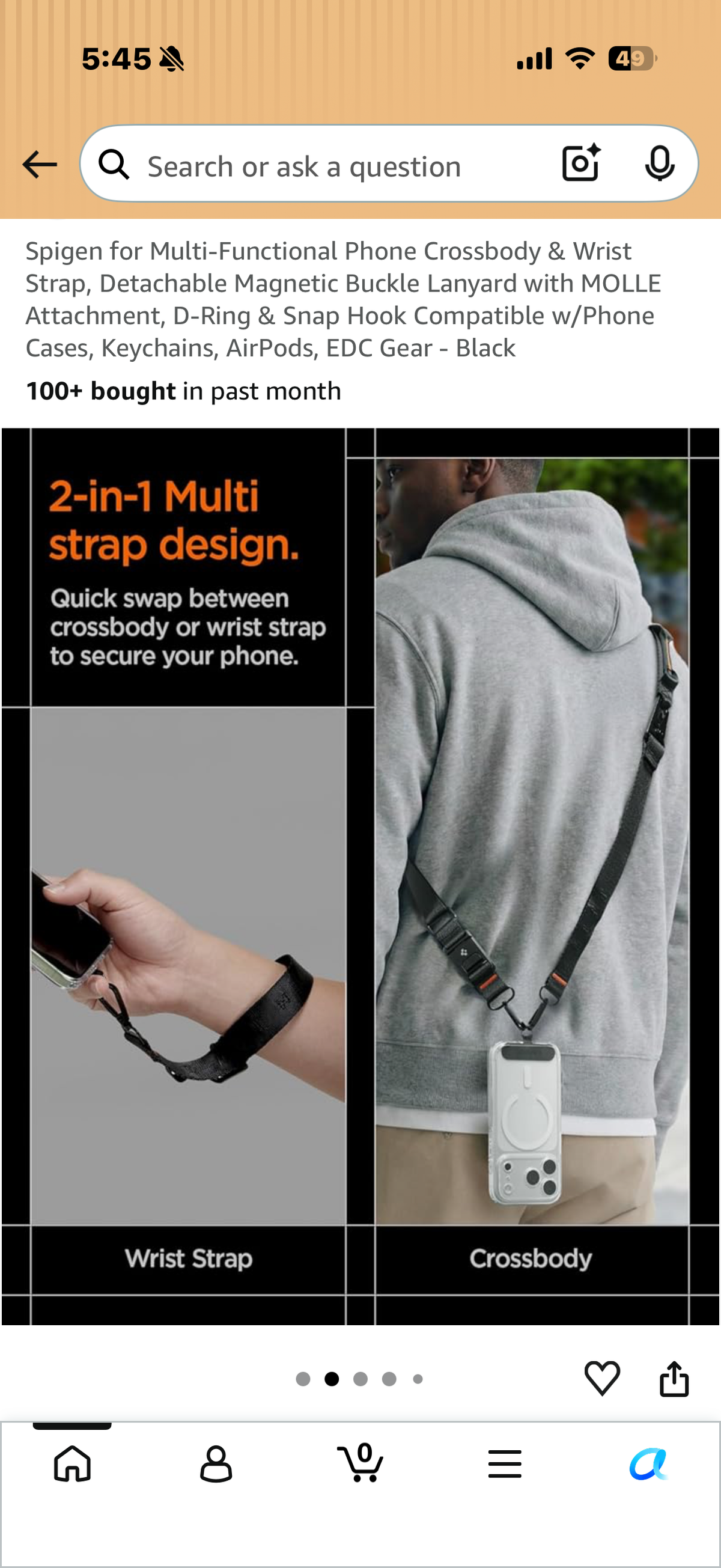 Spigen for Multi-Functional Phone Crossbody & Wrist Strap, Detachable Magnetic Buckle Lanyard with MOLLE Attachment, D-Ring & Snap Hook Compatible w/Phone Cases, Keychains, AirPods, EDC Gear - Black