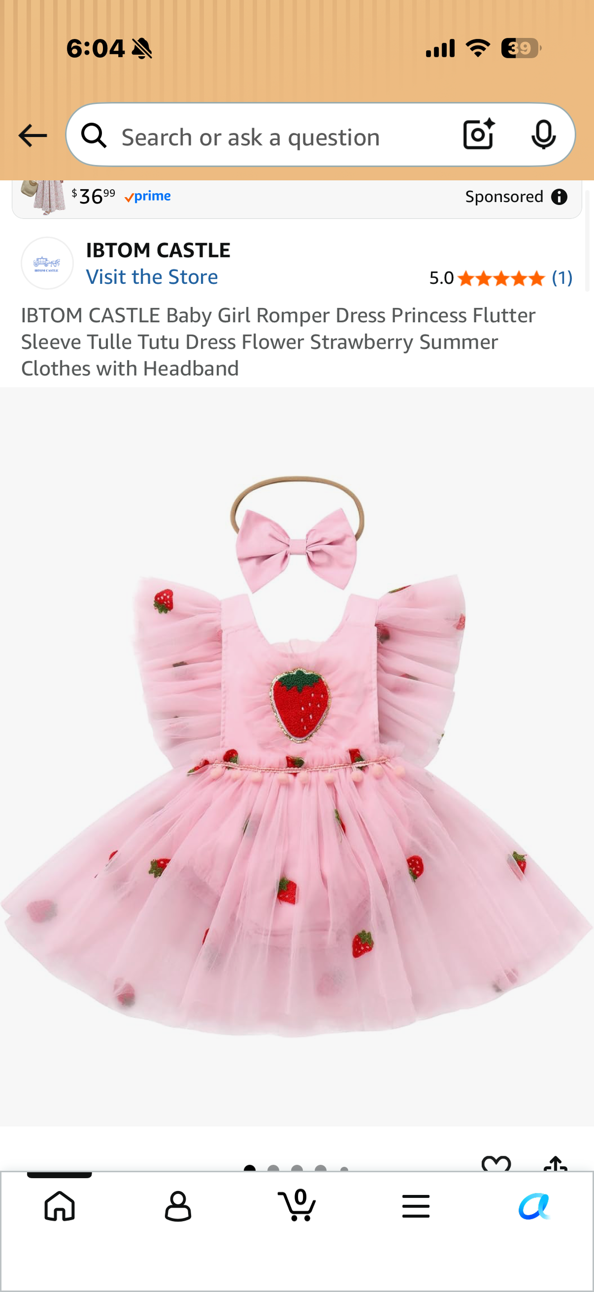 Baby Girl Romper Dress Princess Flutter Sleeve Tulle Tutu Dress Flower Strawberry Summer Clothes with Headband(Age 3-6 months)