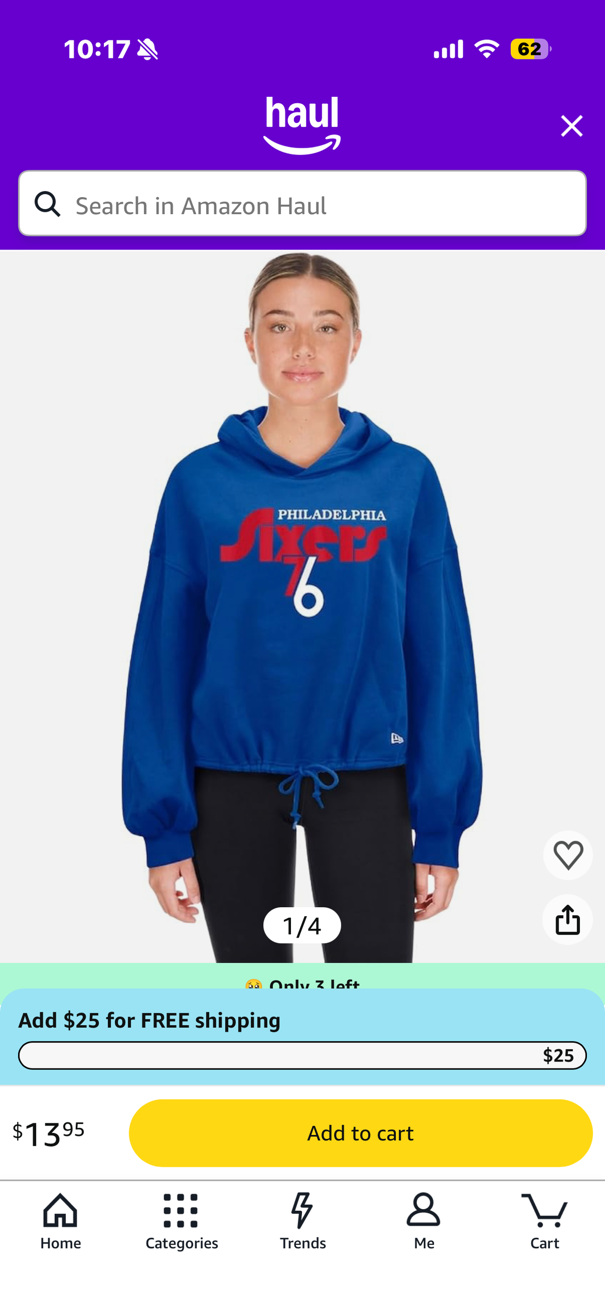 New Era Women's Philadelphia 76ers Pullover Hoodie Color: Royal (Size Medium)