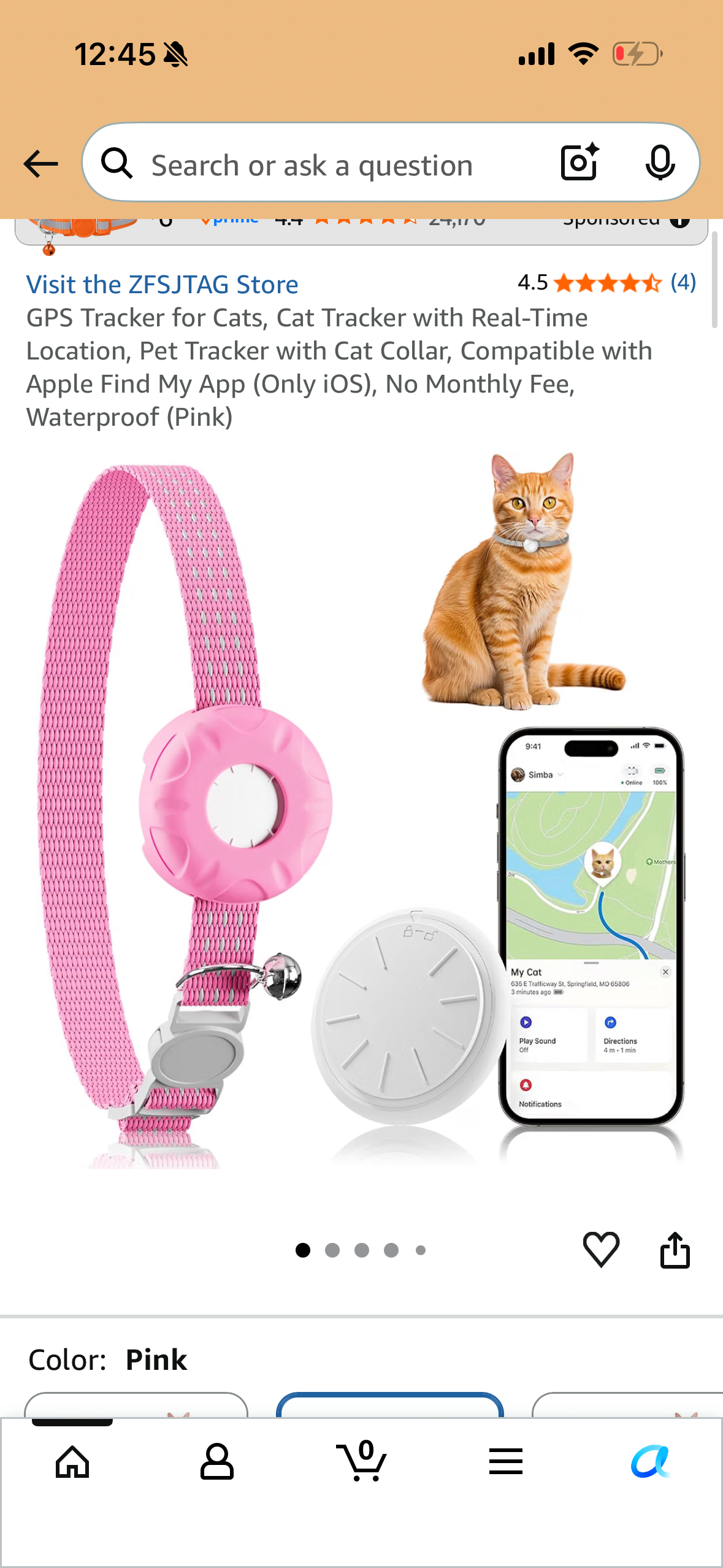 GPS Tracker for Cats, Cat Tracker with Real-Time Location, Pet Tracker with Cat Collar, Compatible with Apple Find My App (Only iOS), No Monthly Fee, Waterproof (Pink)
