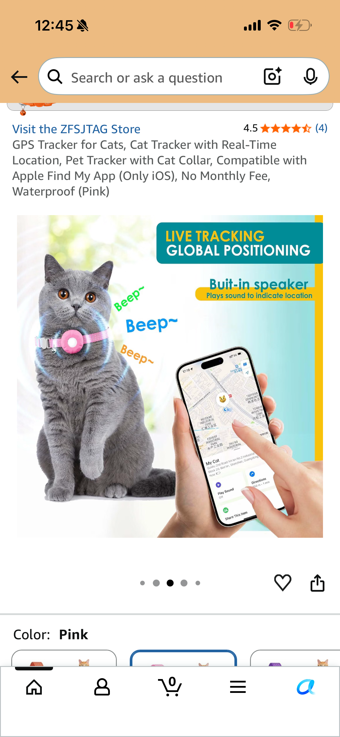 GPS Tracker for Cats, Cat Tracker with Real-Time Location, Pet Tracker with Cat Collar, Compatible with Apple Find My App (Only iOS), No Monthly Fee, Waterproof (Pink)