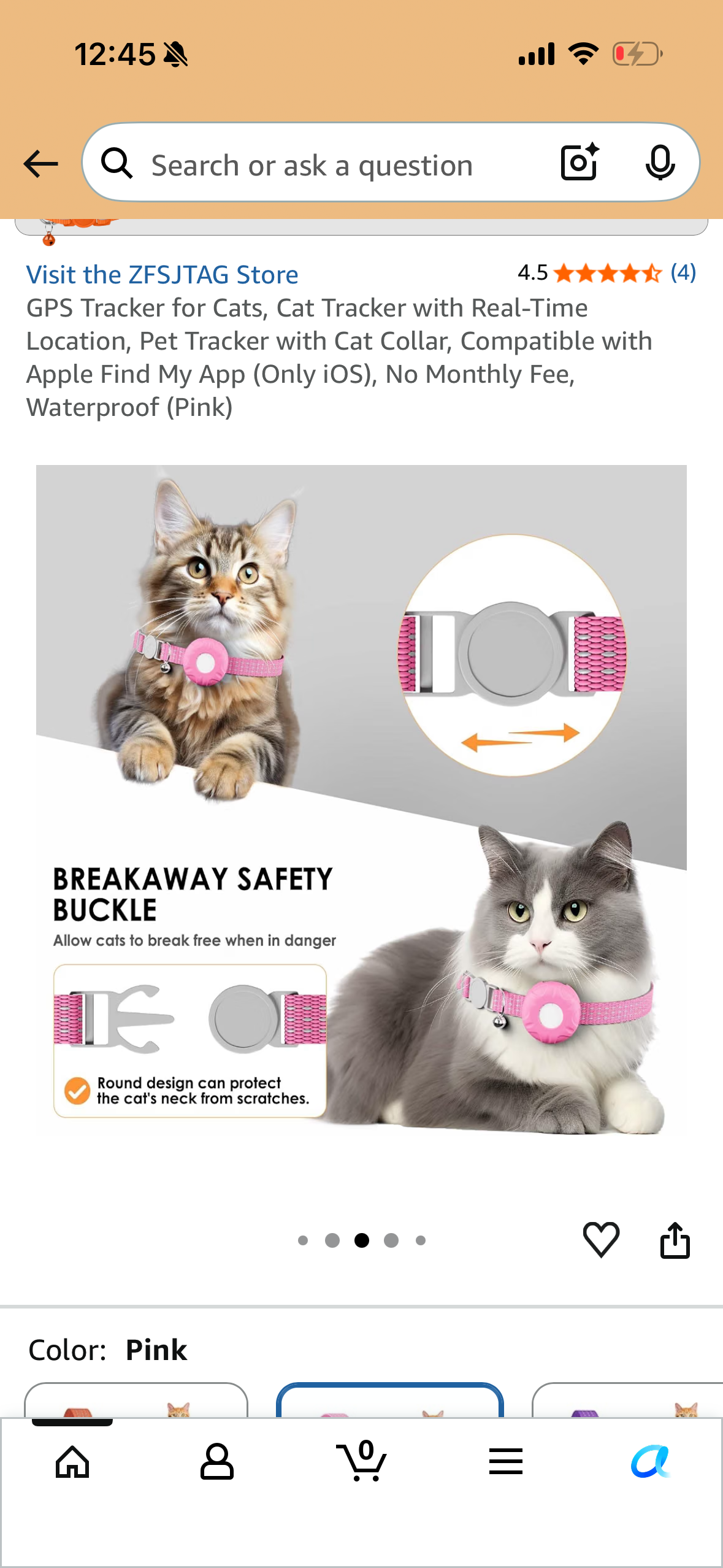 GPS Tracker for Cats, Cat Tracker with Real-Time Location, Pet Tracker with Cat Collar, Compatible with Apple Find My App (Only iOS), No Monthly Fee, Waterproof (Pink)