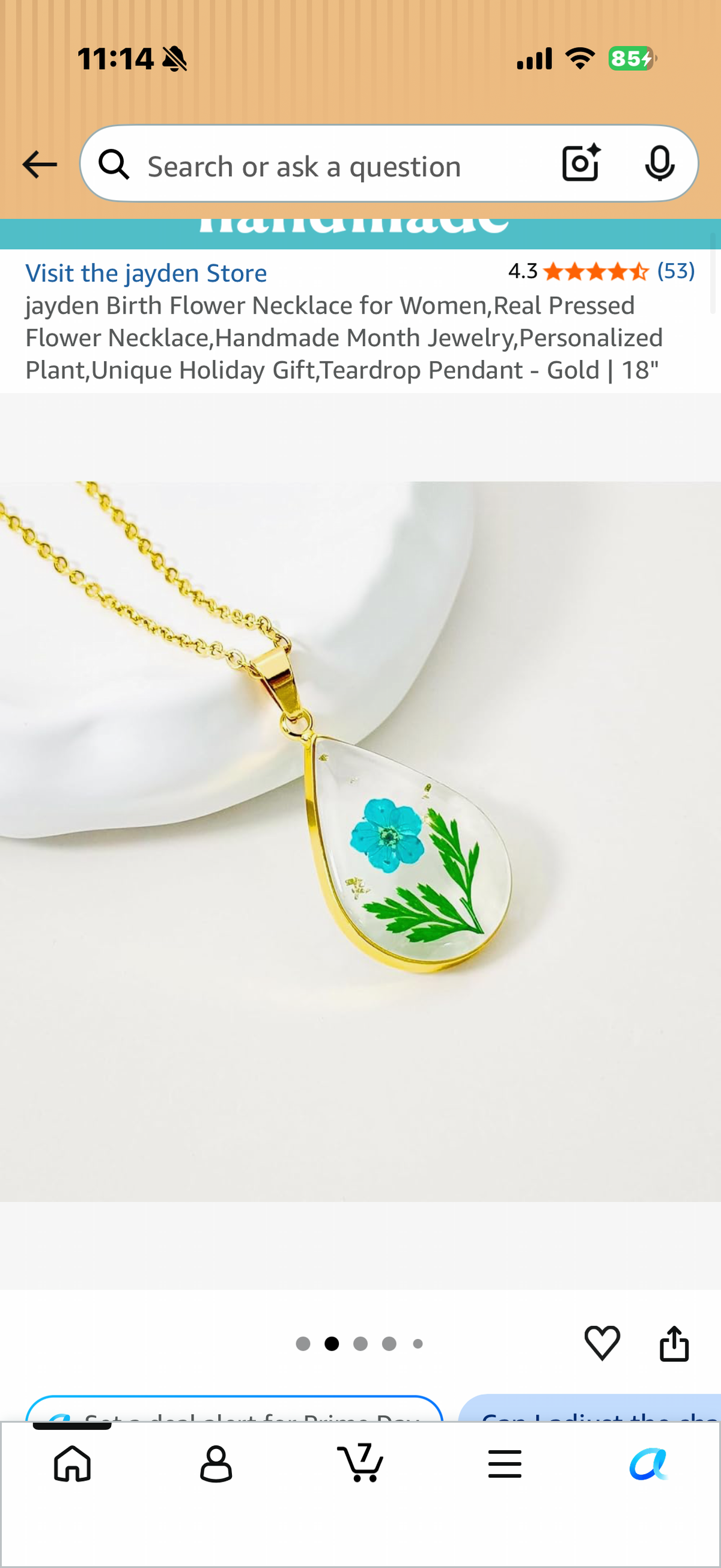 Birth Flower Necklace for Women,Real Pressed Flower Necklace,Handmade Month Jewelry,Personalized Plant,Unique Holiday Gift,Teardrop Pendant - Gold | 18 MARCH